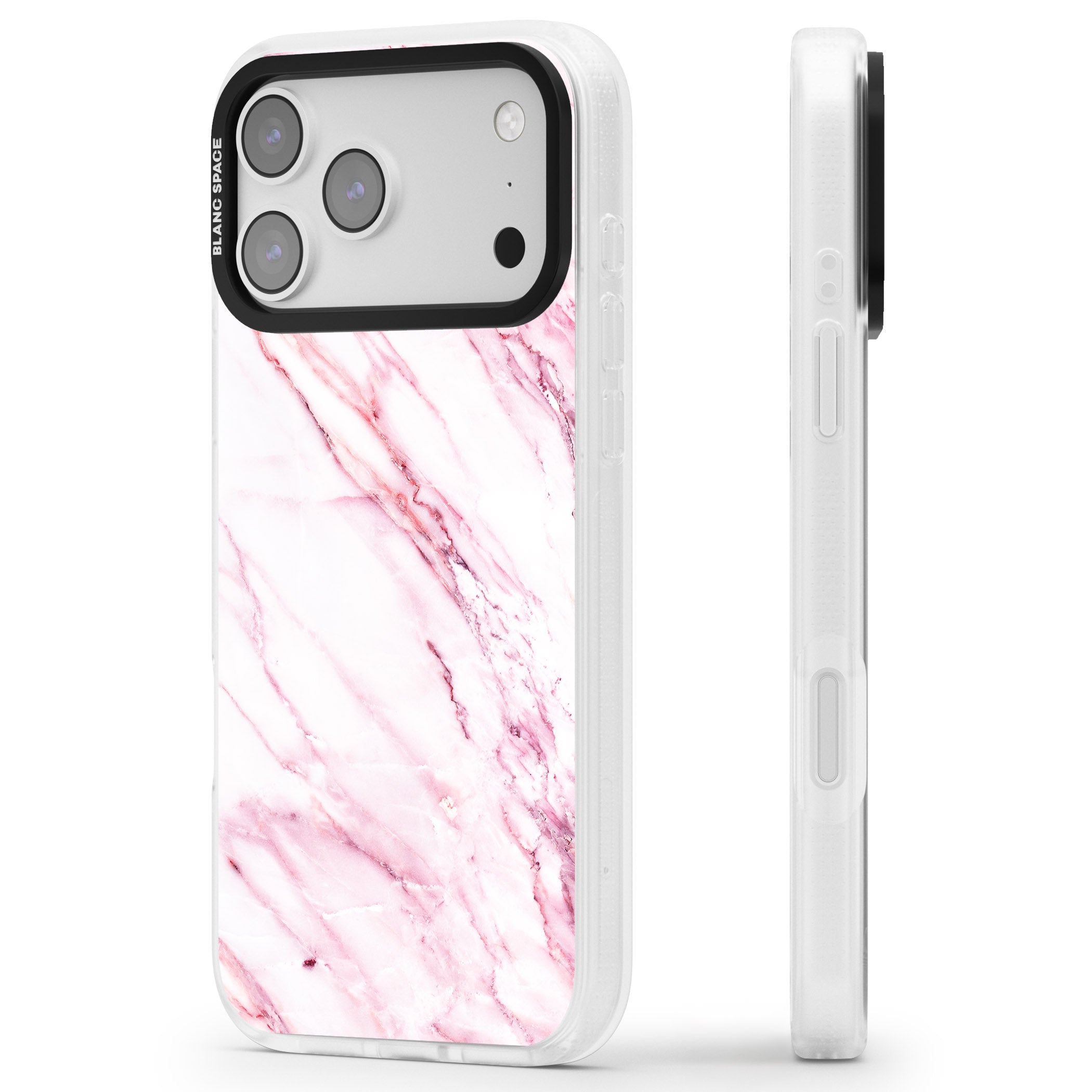 White Pink Onyx Marble iPhone 17 Pro Max Impact Air Clear Phone Case Side Profile