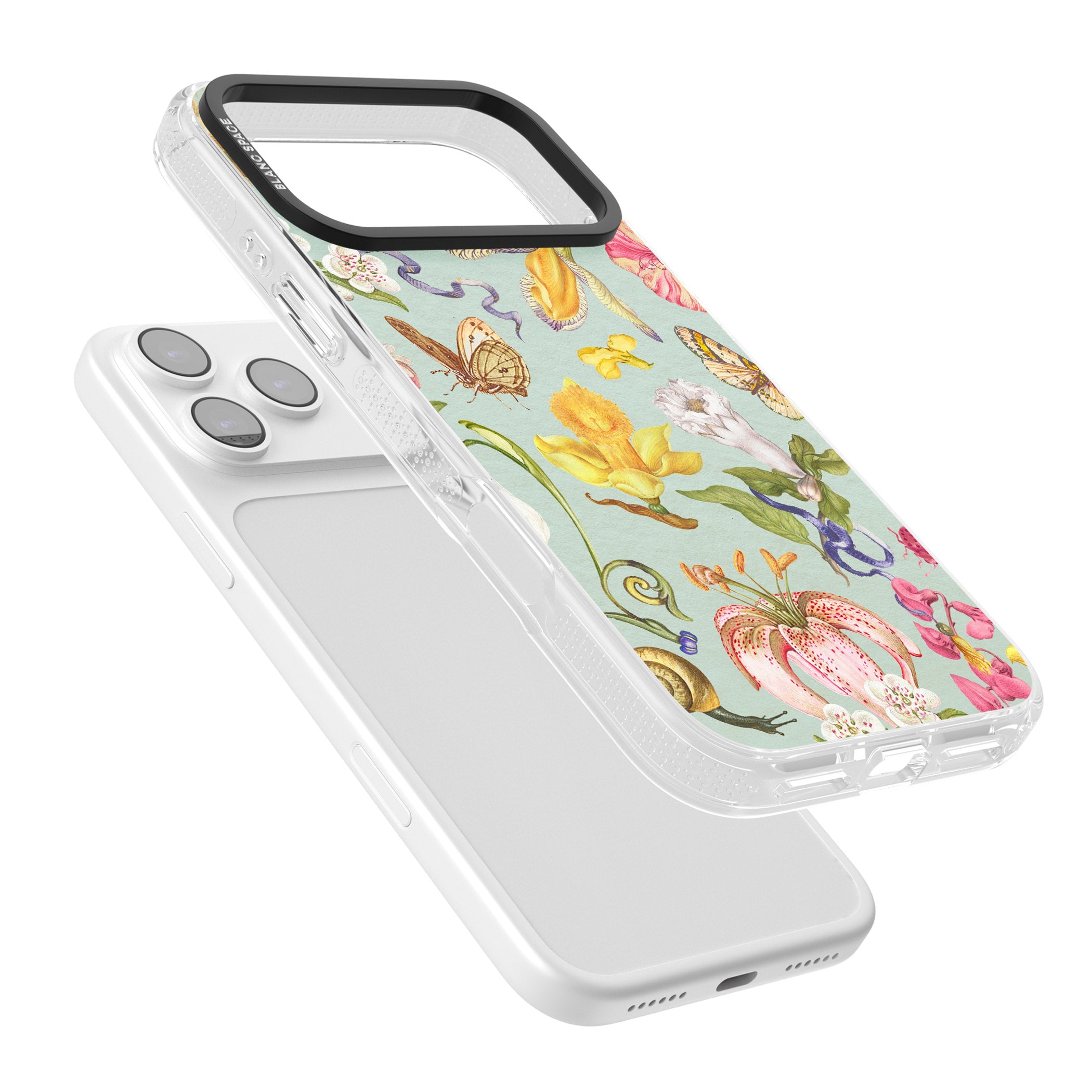 Blue Vintage Painted Flowers iPhone 17 Pro Impact Air Clear Phone Case Colours