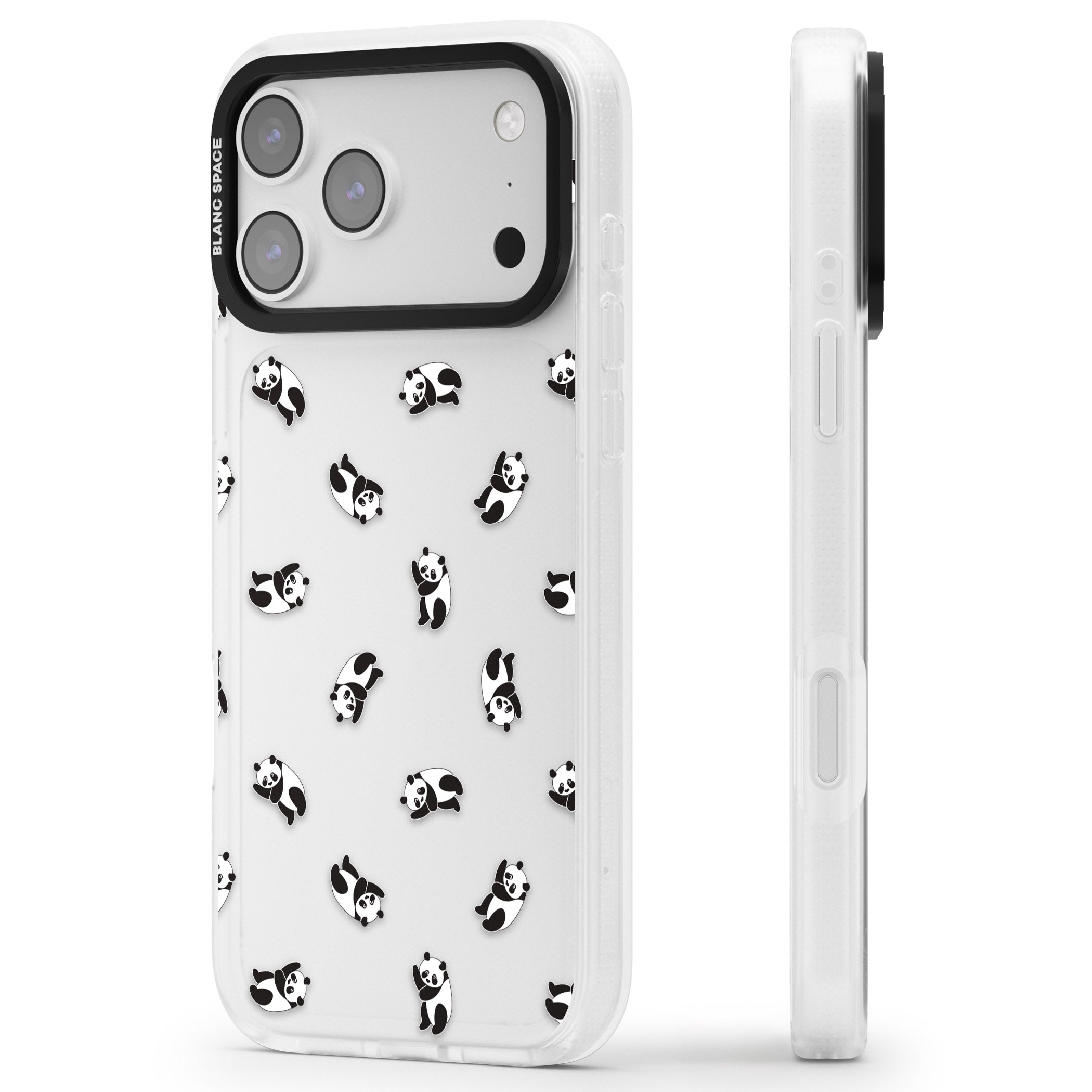 Tiny Panda Pattern iPhone 17 Pro Impact Air Clear Phone Case Side Profile