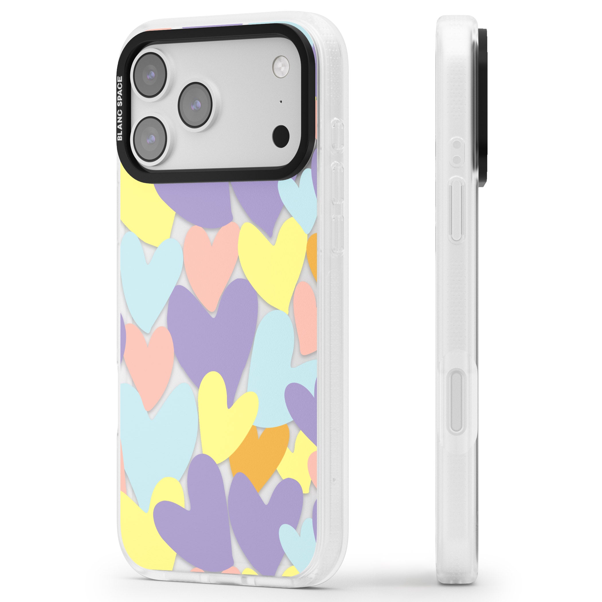 Pastel Hearts iPhone 17 Pro Impact Air Clear Phone Case Side Profile