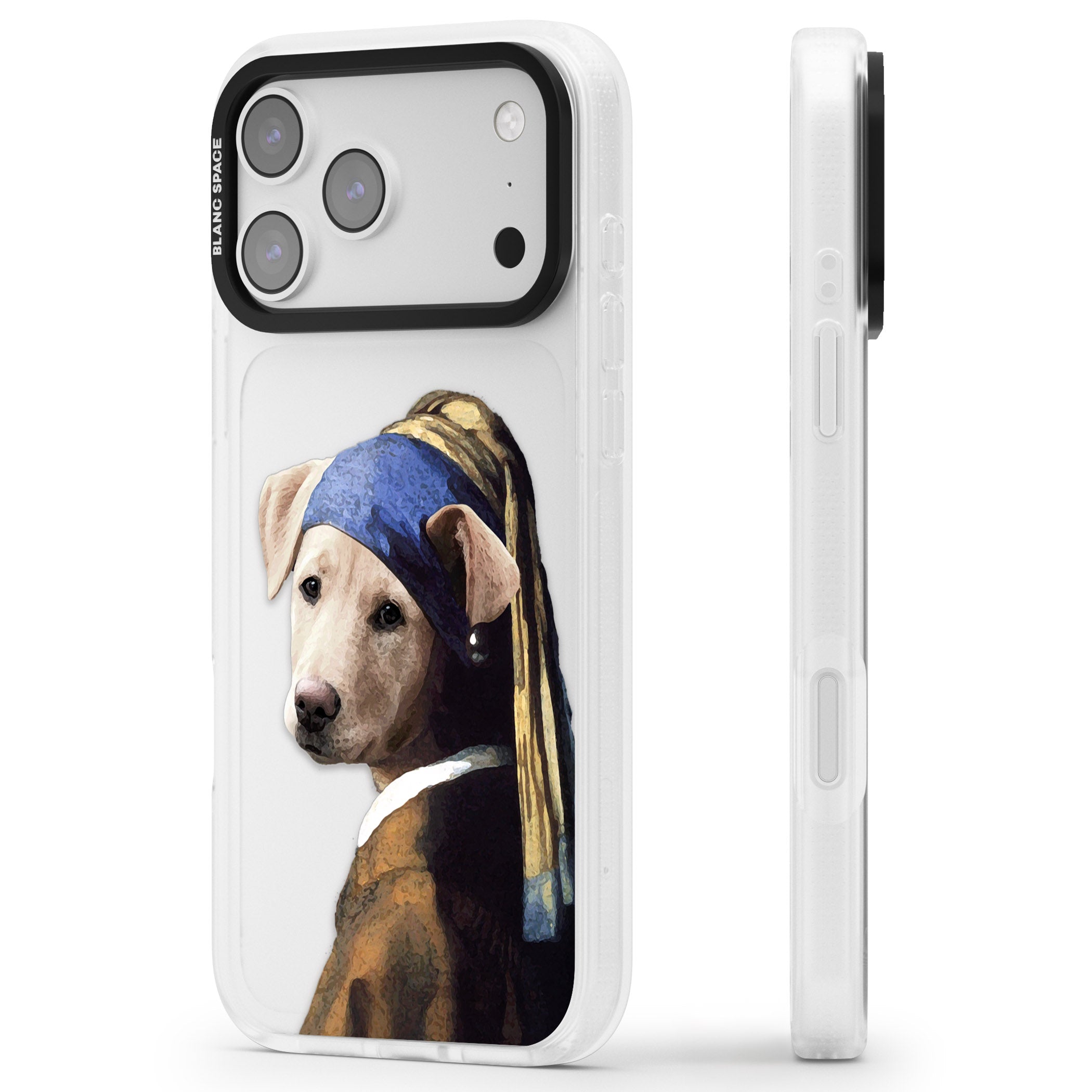 Doggo With A Pearl Earring iPhone 17 Pro Max Impact Air Clear Phone Case Side Profile