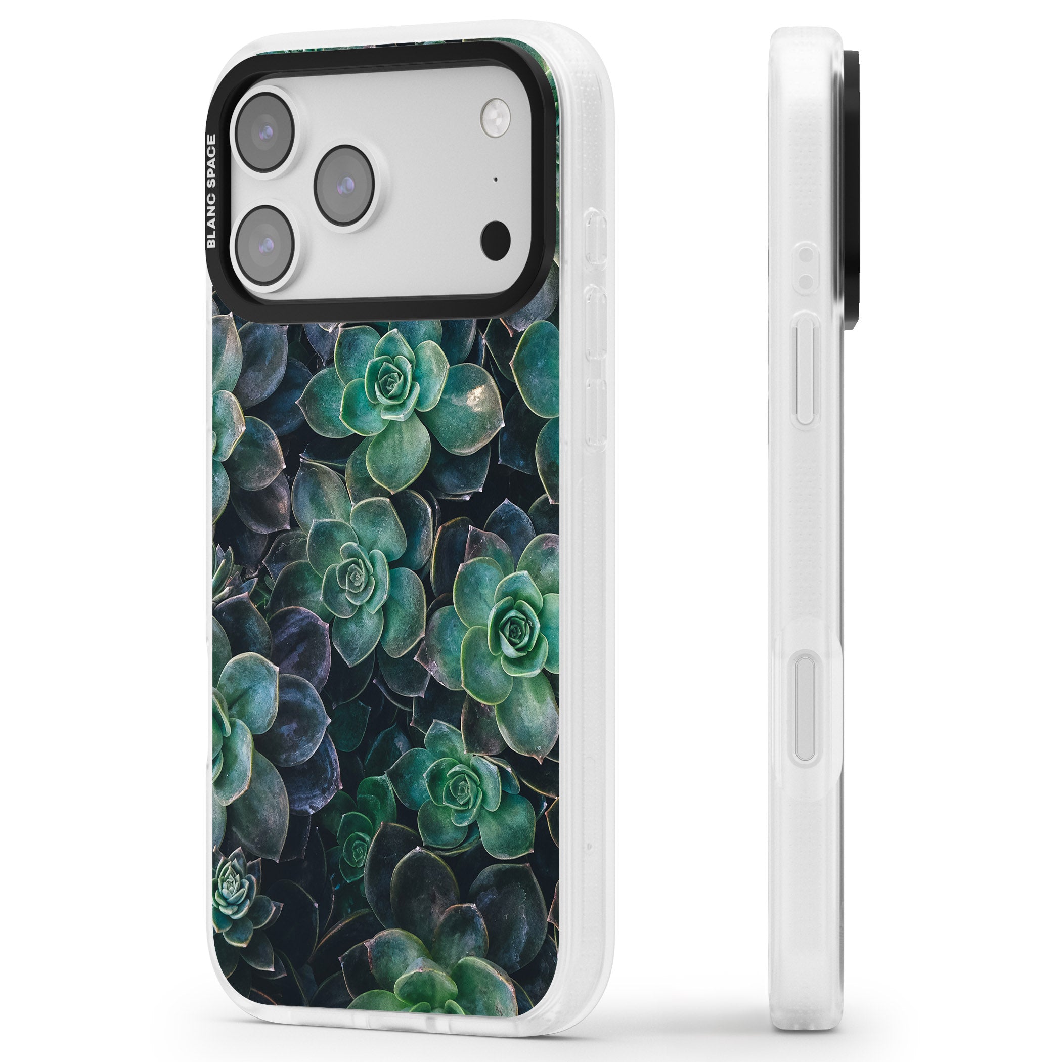 Succulent Bloom Botanical iPhone 17 Pro Max Impact Air Clear Phone Case Side Profile