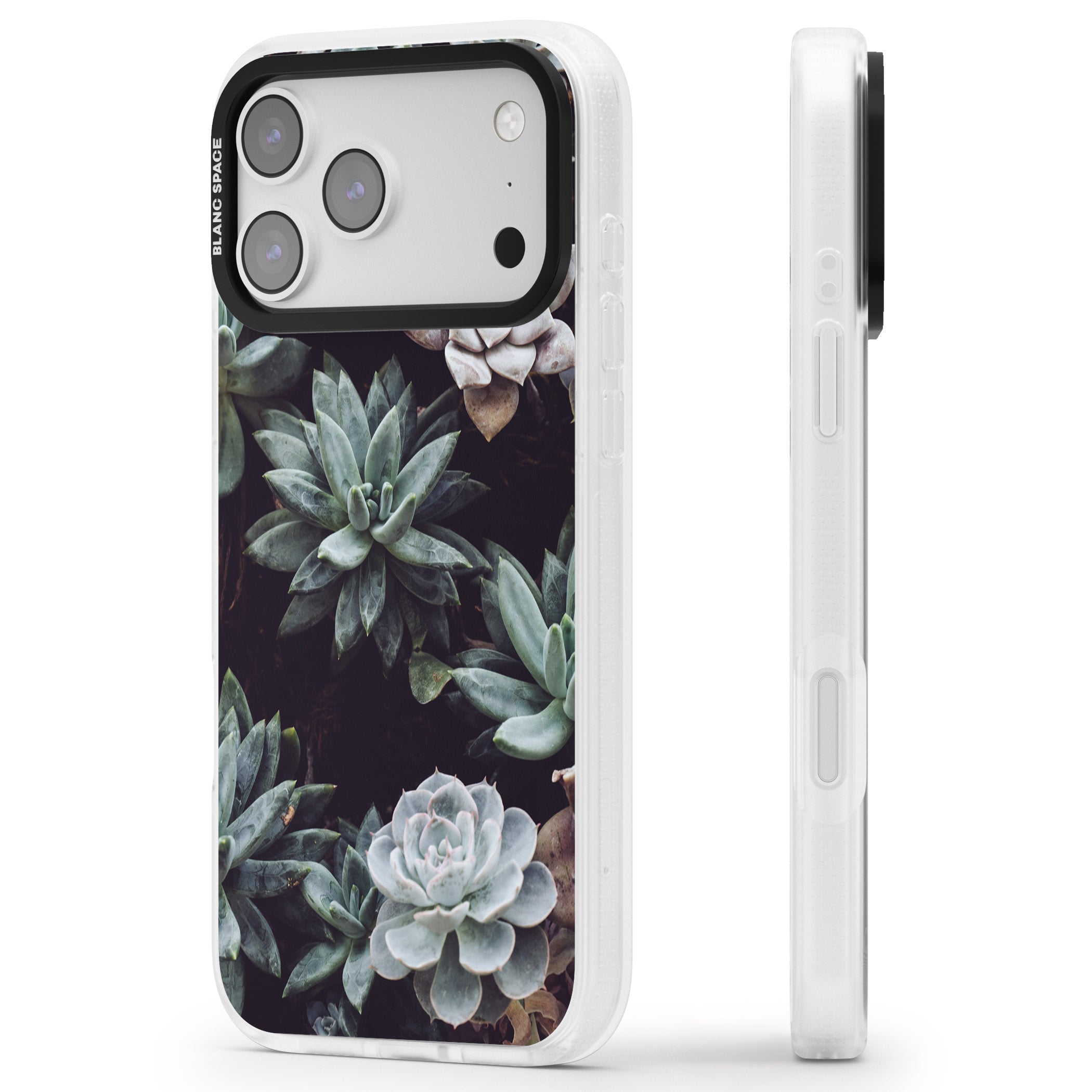 Succulent Bloom Mixed iPhone 17 Pro Impact Air Clear Phone Case Side Profile