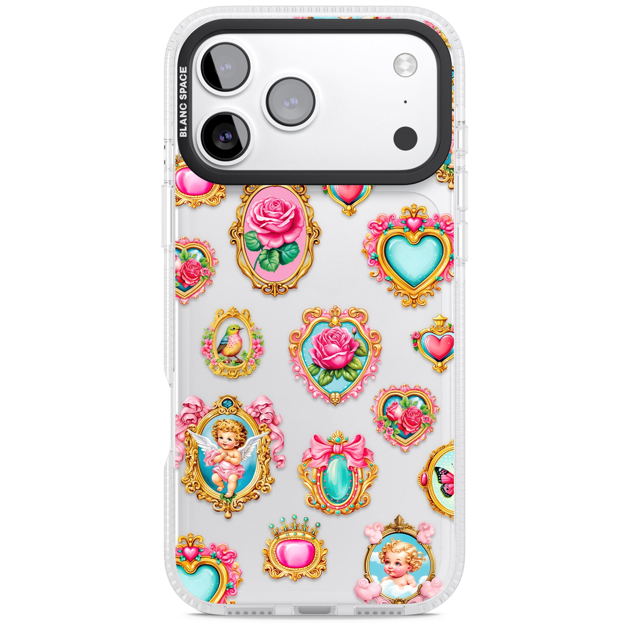 Angelcore Hearts Frames iPhone 17 Pro Impact Air Clear Phone Case