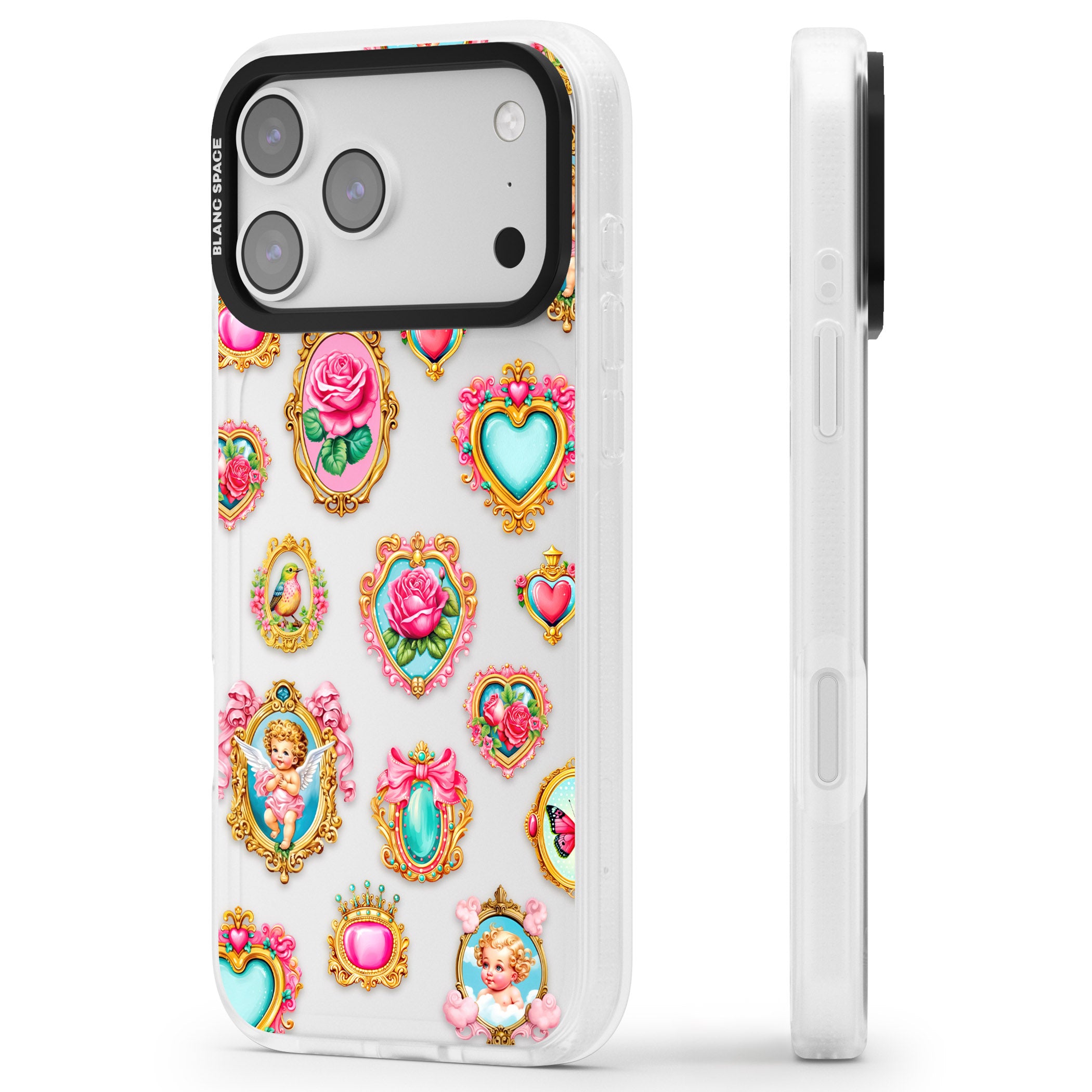 Angelcore Hearts Frames iPhone 17 Pro Max Impact Air Clear Phone Case Side Profile
