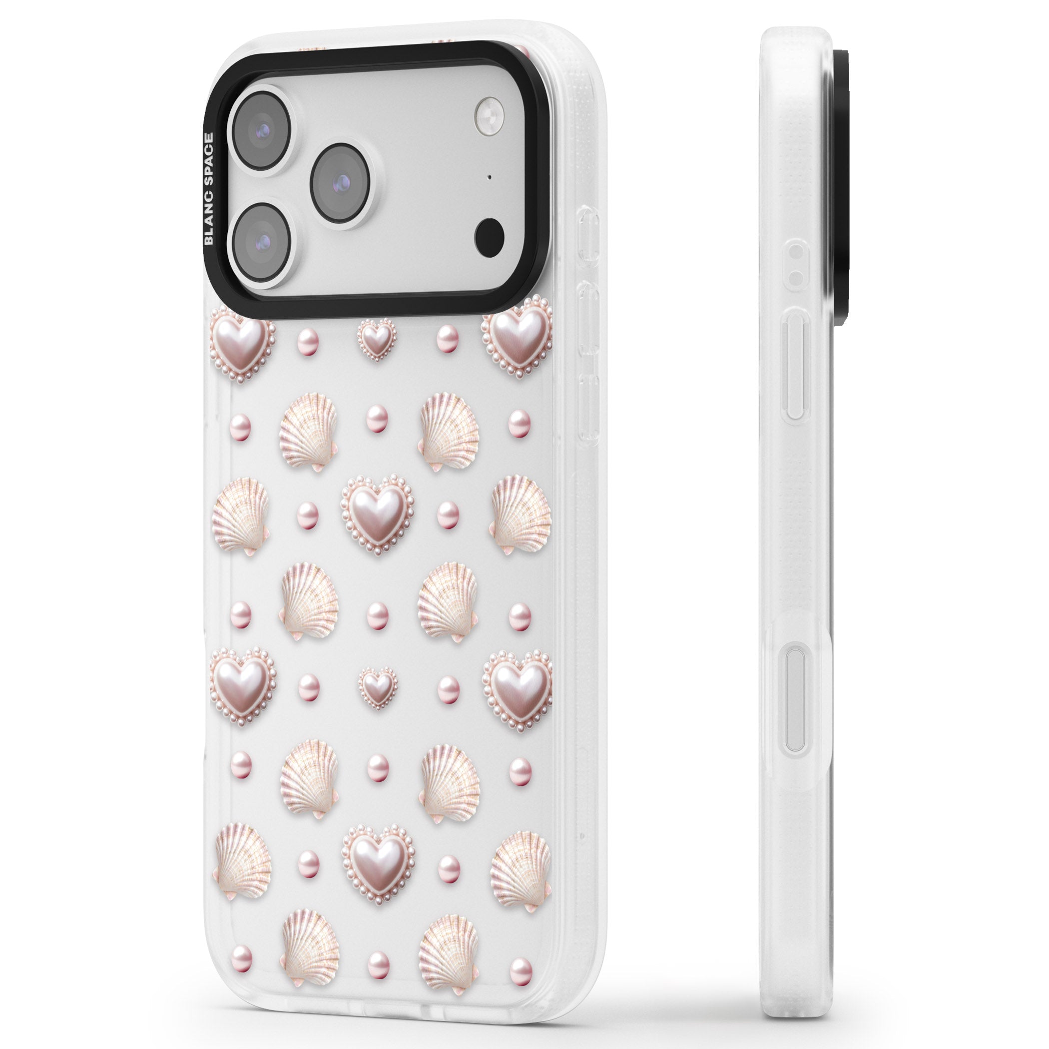 Pearl Hearts iPhone 17 Pro Max Impact Air Clear Phone Case Side Profile
