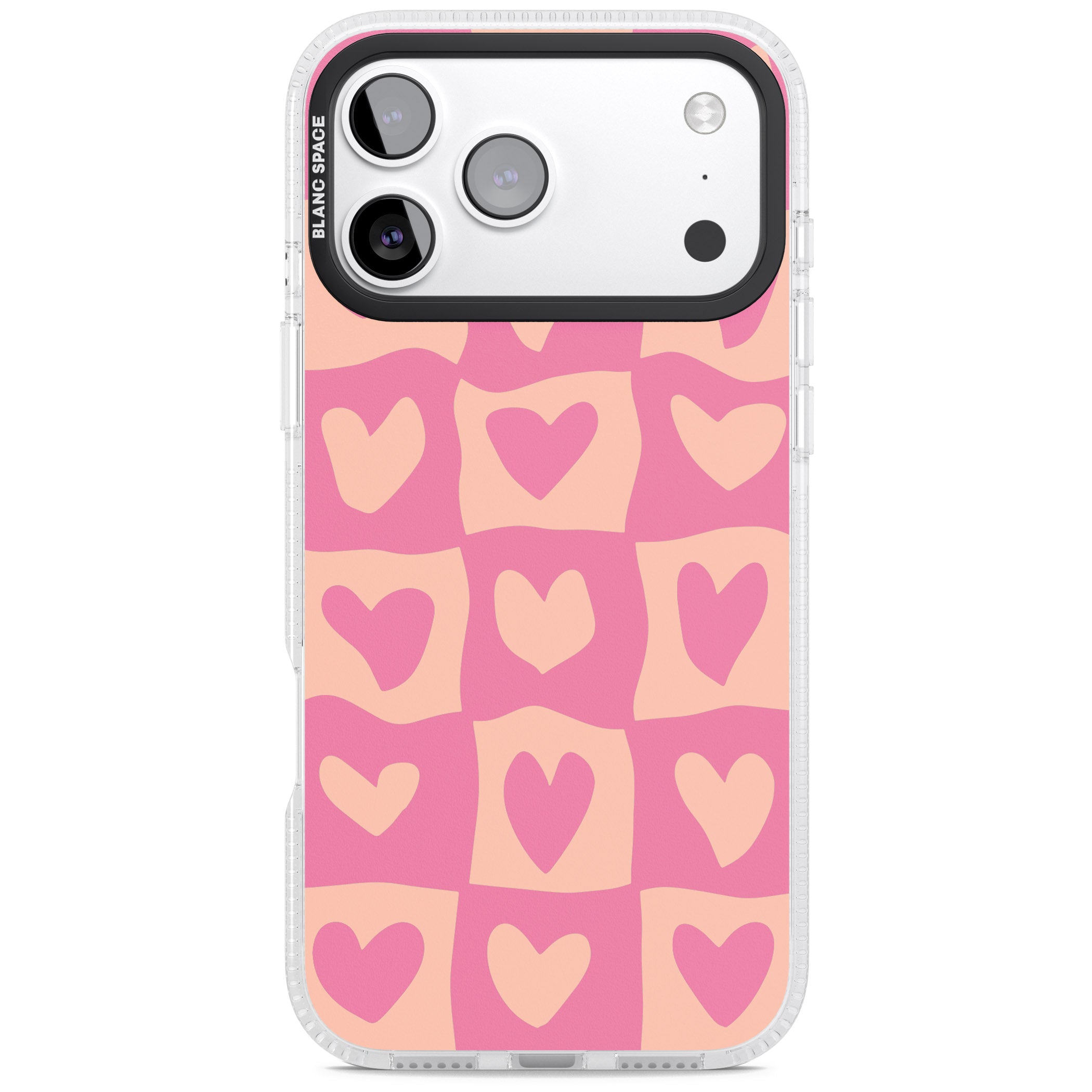 Pink Wavy Checked Hearts iPhone 17 Pro Impact Air Clear Phone Case