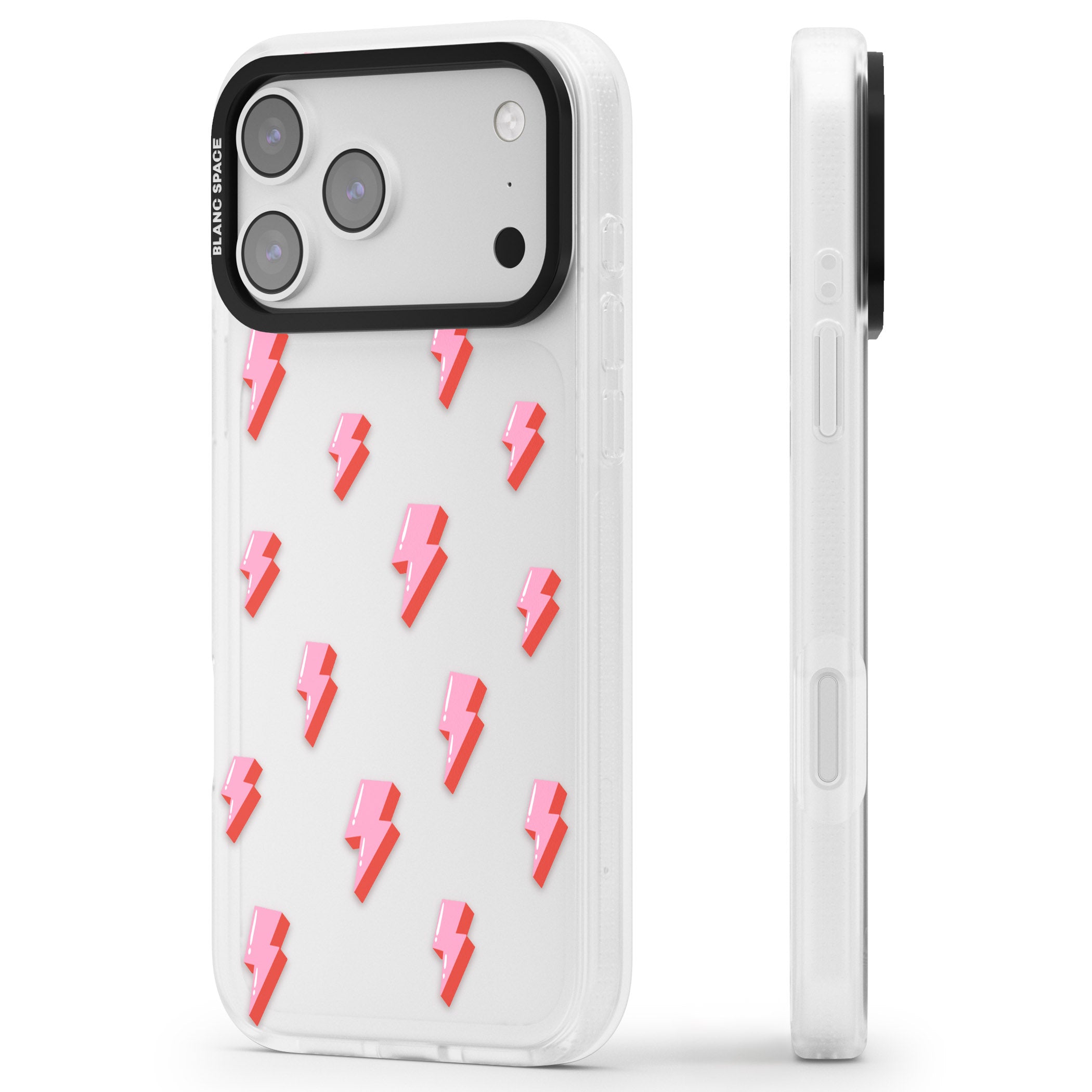 Pink Bolt Pattern iPhone 17 Pro Impact Air Clear Phone Case Side Profile