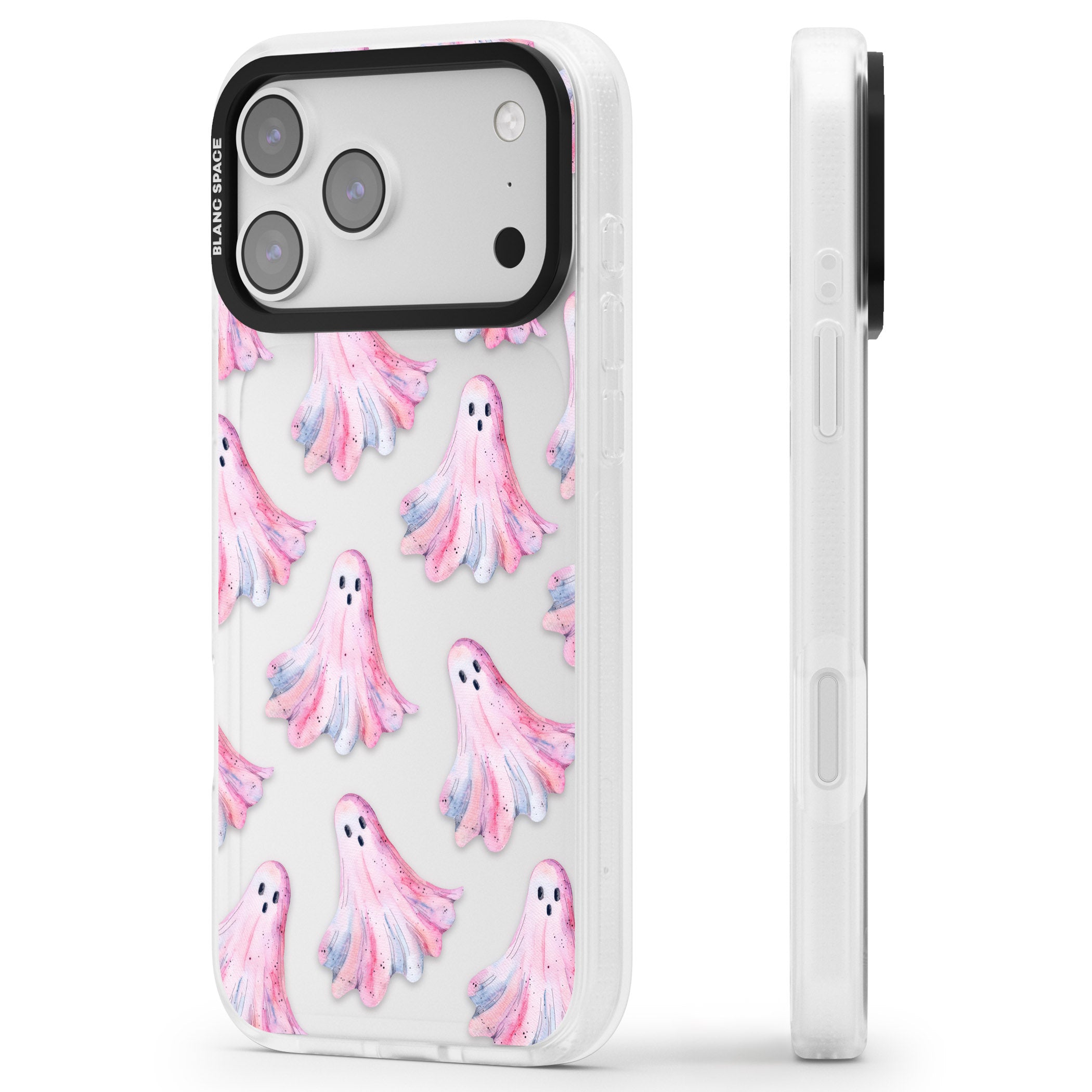 Pink Ghosts iPhone 17 Pro Impact Air Clear Phone Case Side Profile