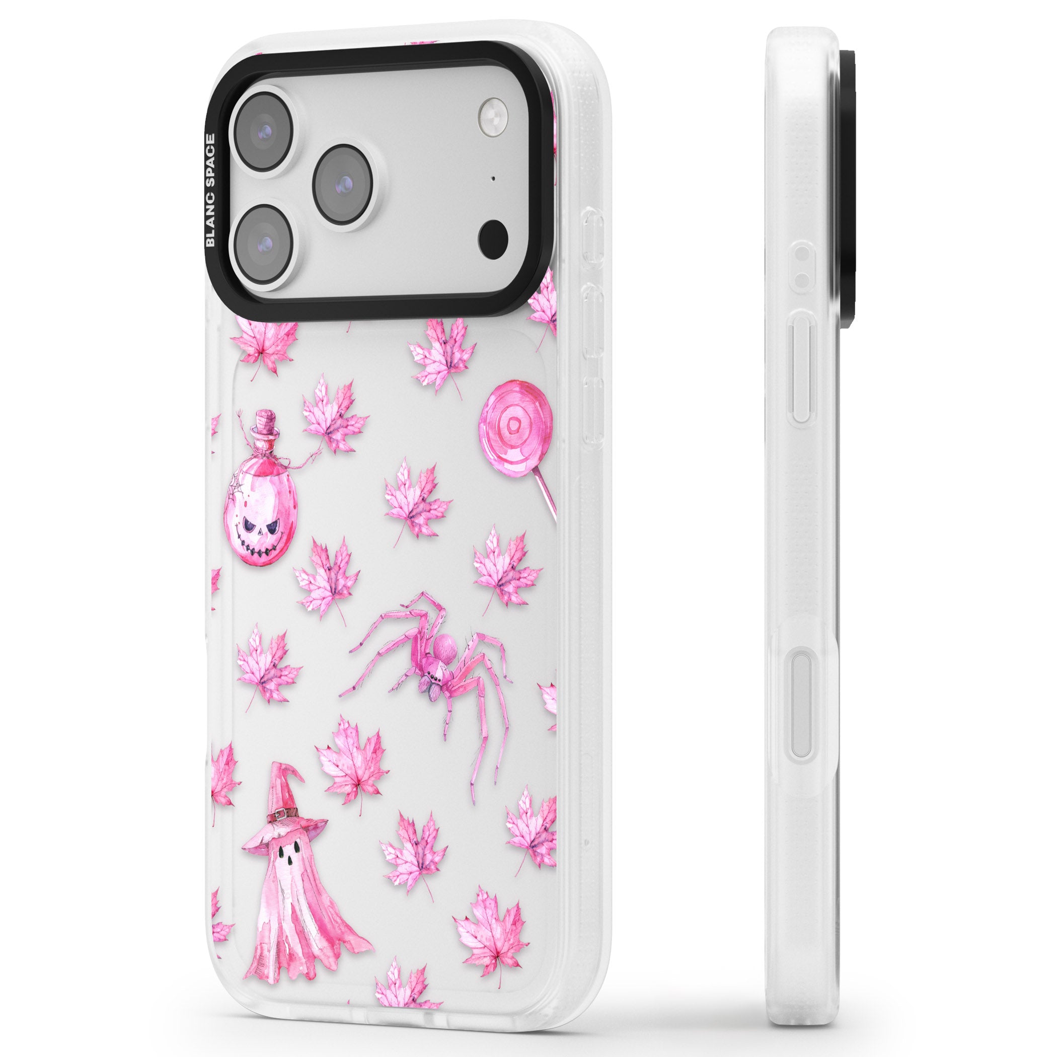 Pink Moon Maple iPhone 17 Pro Max Impact Air Clear Phone Case Side Profile