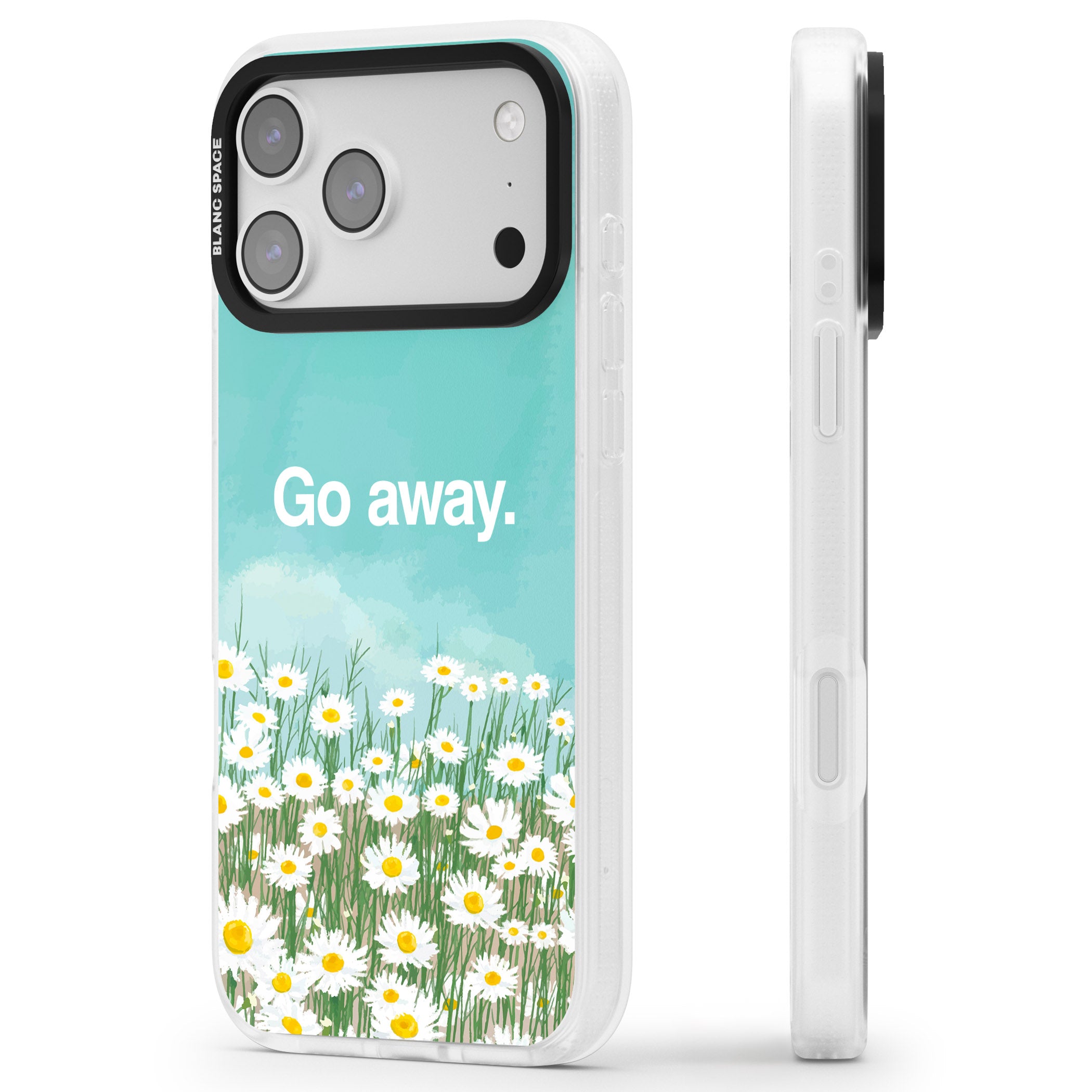 Go Away iPhone 17 Pro Max Impact Air Clear Phone Case Side Profile