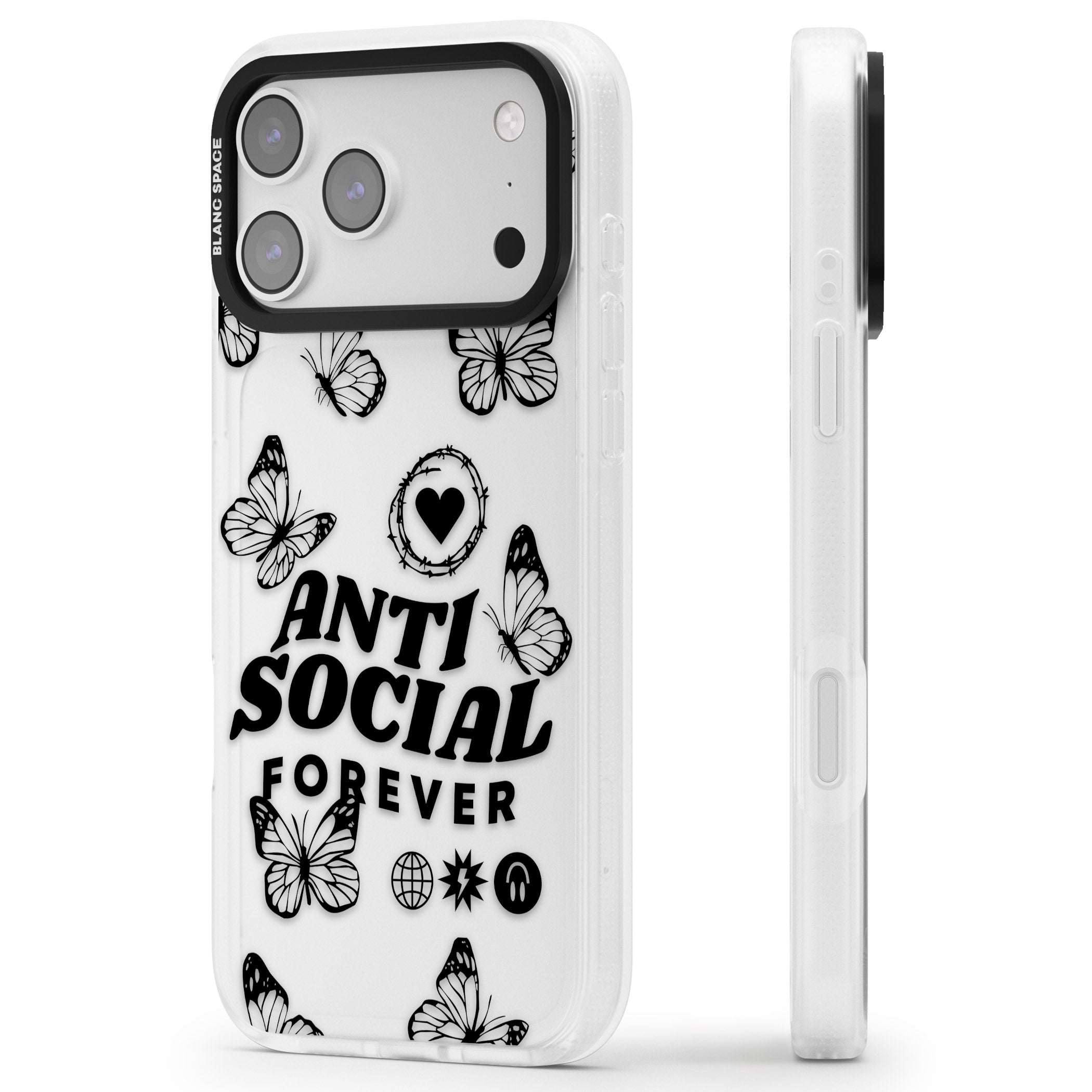 Anti Social Forever iPhone 17 Pro Max Impact Air Clear Phone Case Side Profile