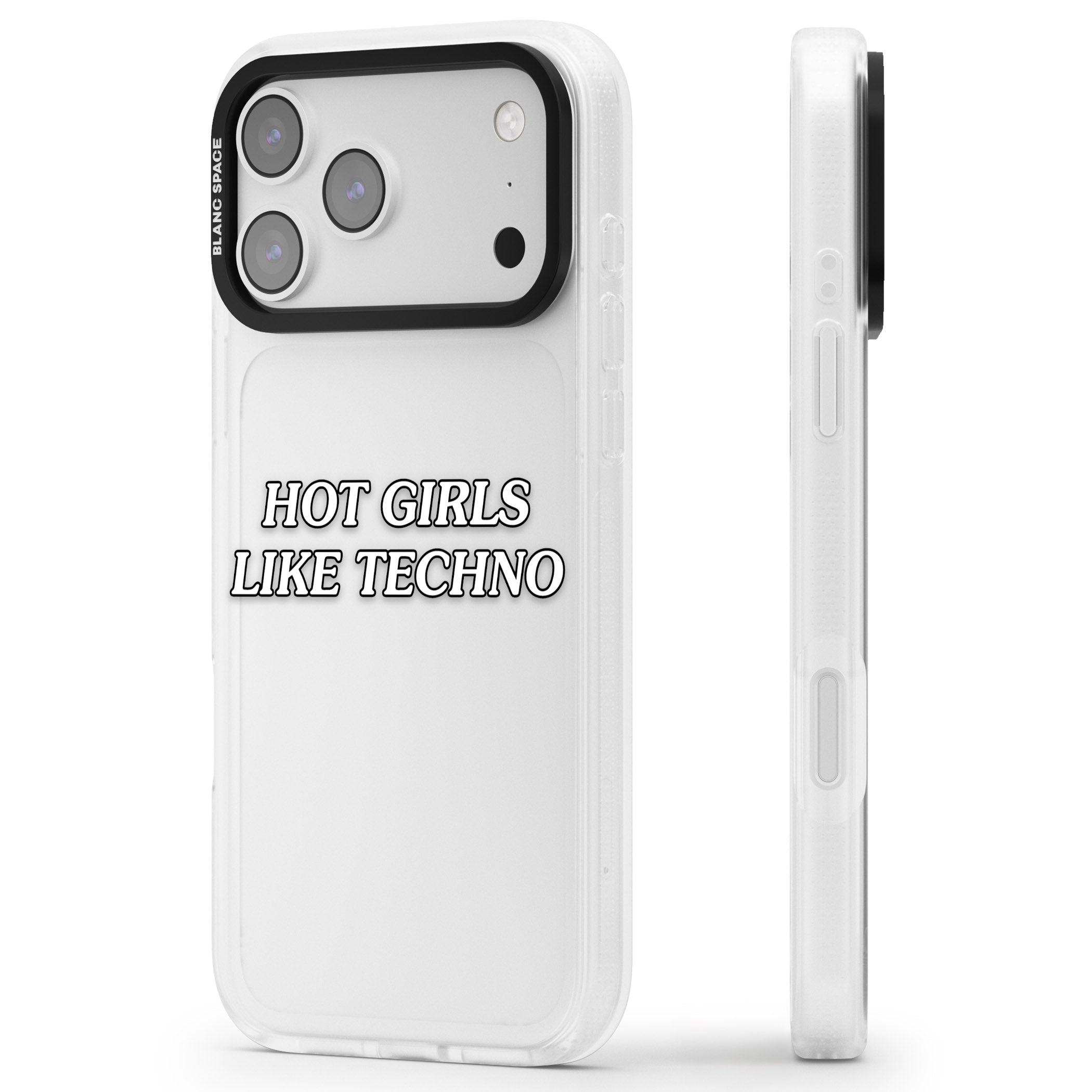 Hot Girls Like Techno iPhone 17 Pro Impact Air Clear Phone Case Side Profile