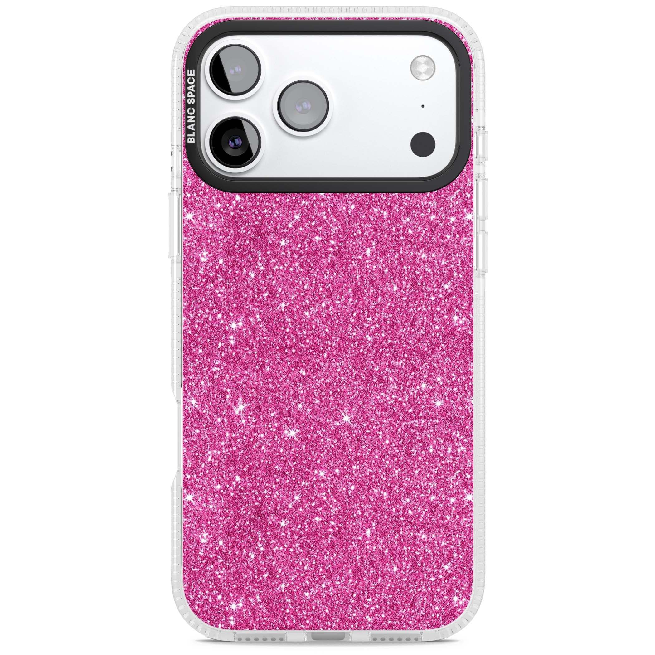 Pink Glitter Y2K iPhone case featuring hot pink glitter wallpaper with sparkle shimmer effect | Clear Case Impact Air case for iPhone 17 Pro, iPhone 17 Pro Max