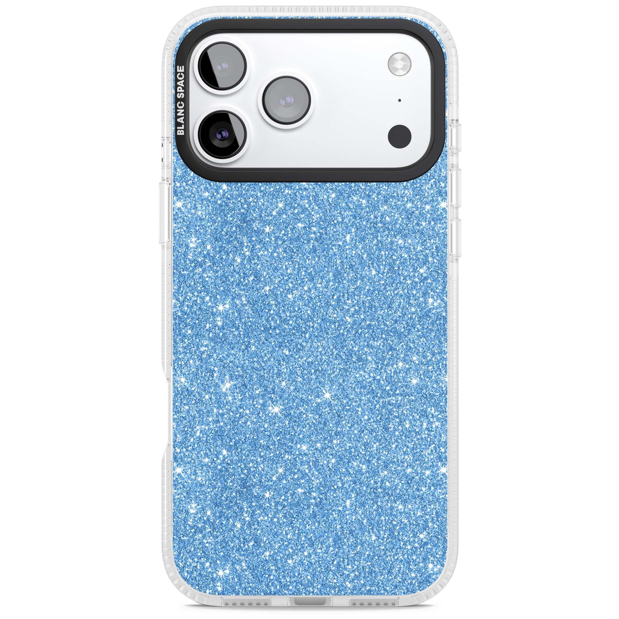 Blue Glitter blue glitter iPhone case featuring dense sparkling cerulean glitter with a glamorous shimmering finish | Clear Case Impact Air case for iPhone 17 Pro, iPhone 17 Pro Max
