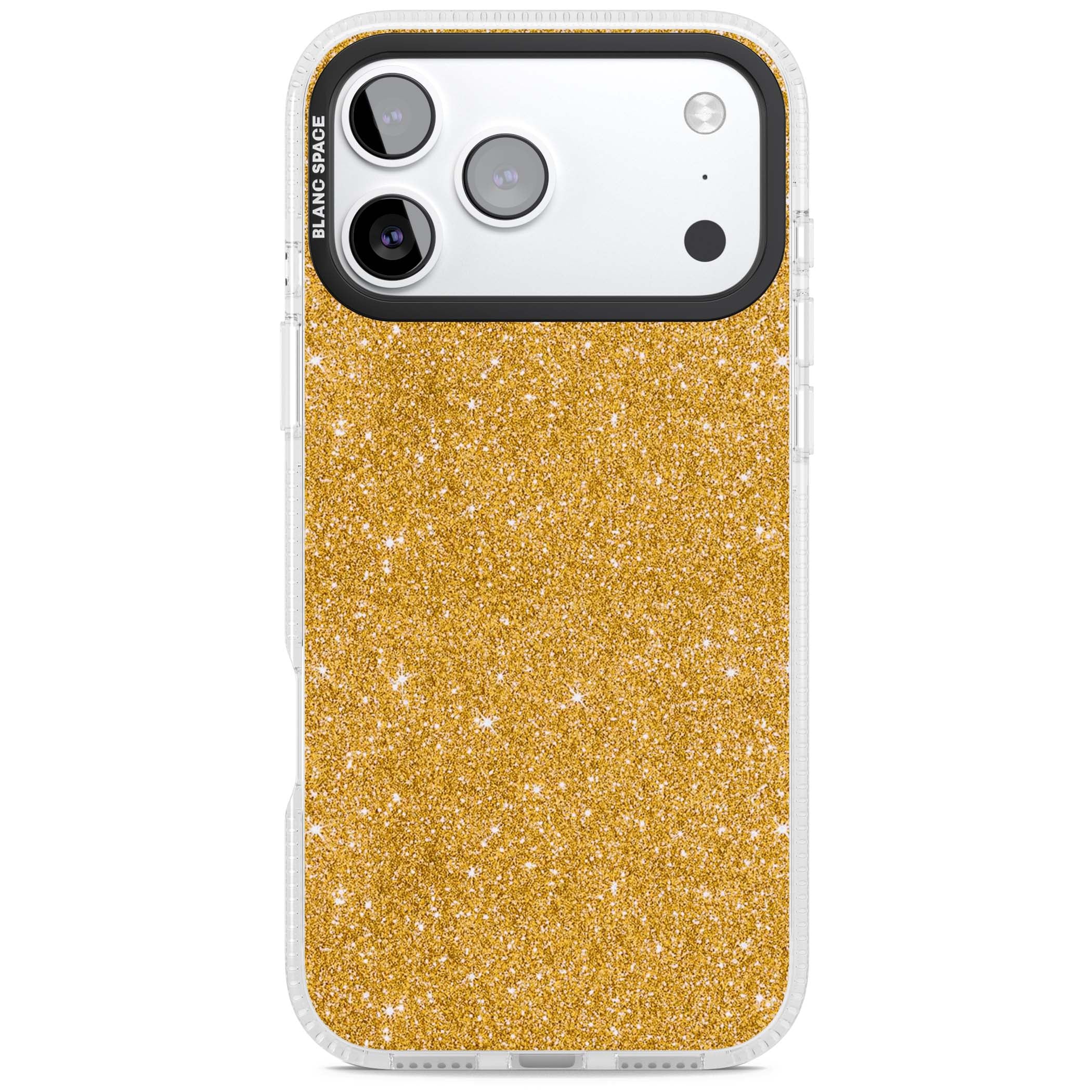 Gold Glitter gold glitter iPhone case featuring a shimmering sparkle wallpaper design in luxury gold | Clear Case Impact Air case for iPhone 17 Pro, iPhone 17 Pro Max