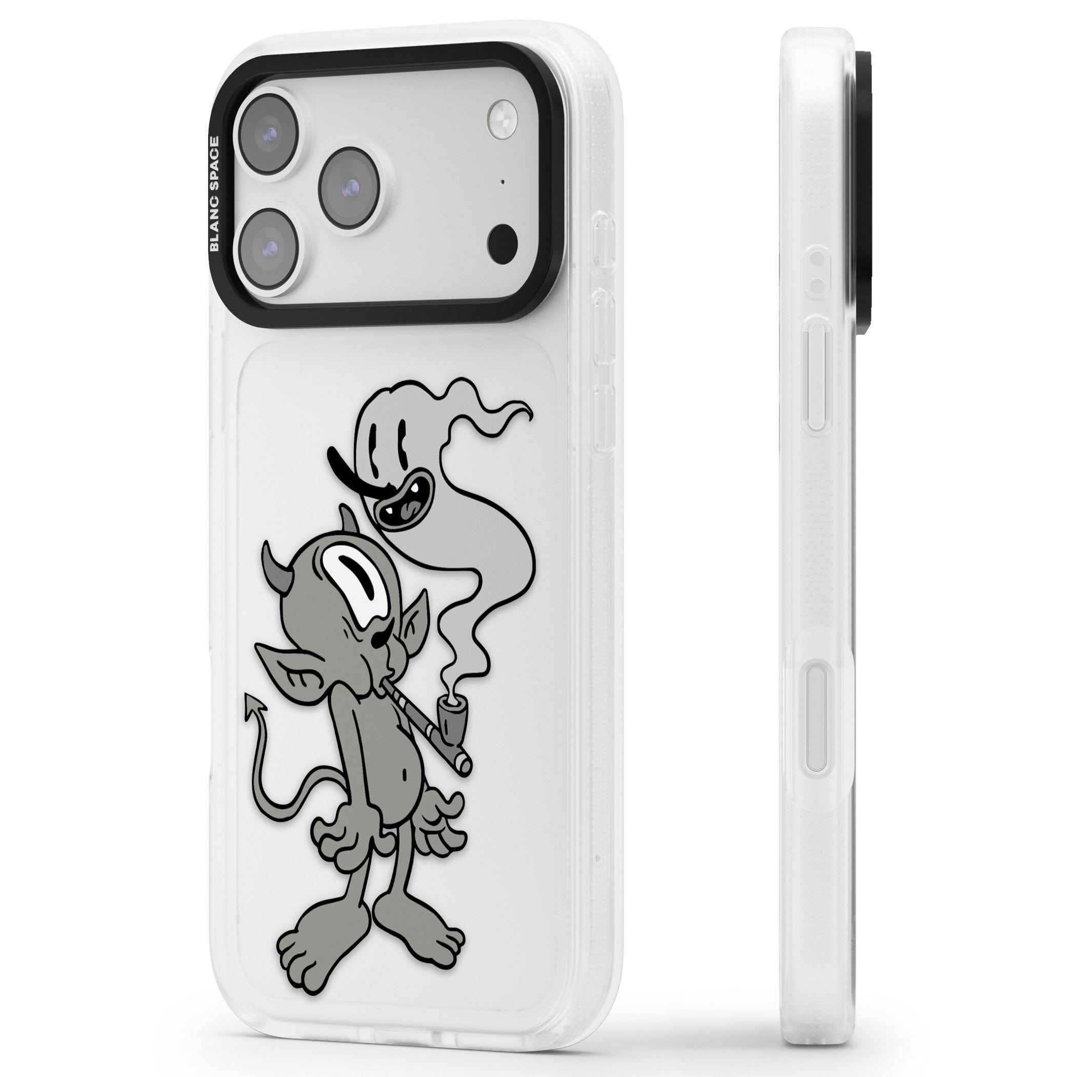 Pipe Goblin iPhone 17 Pro Impact Air Clear Phone Case Side Profile