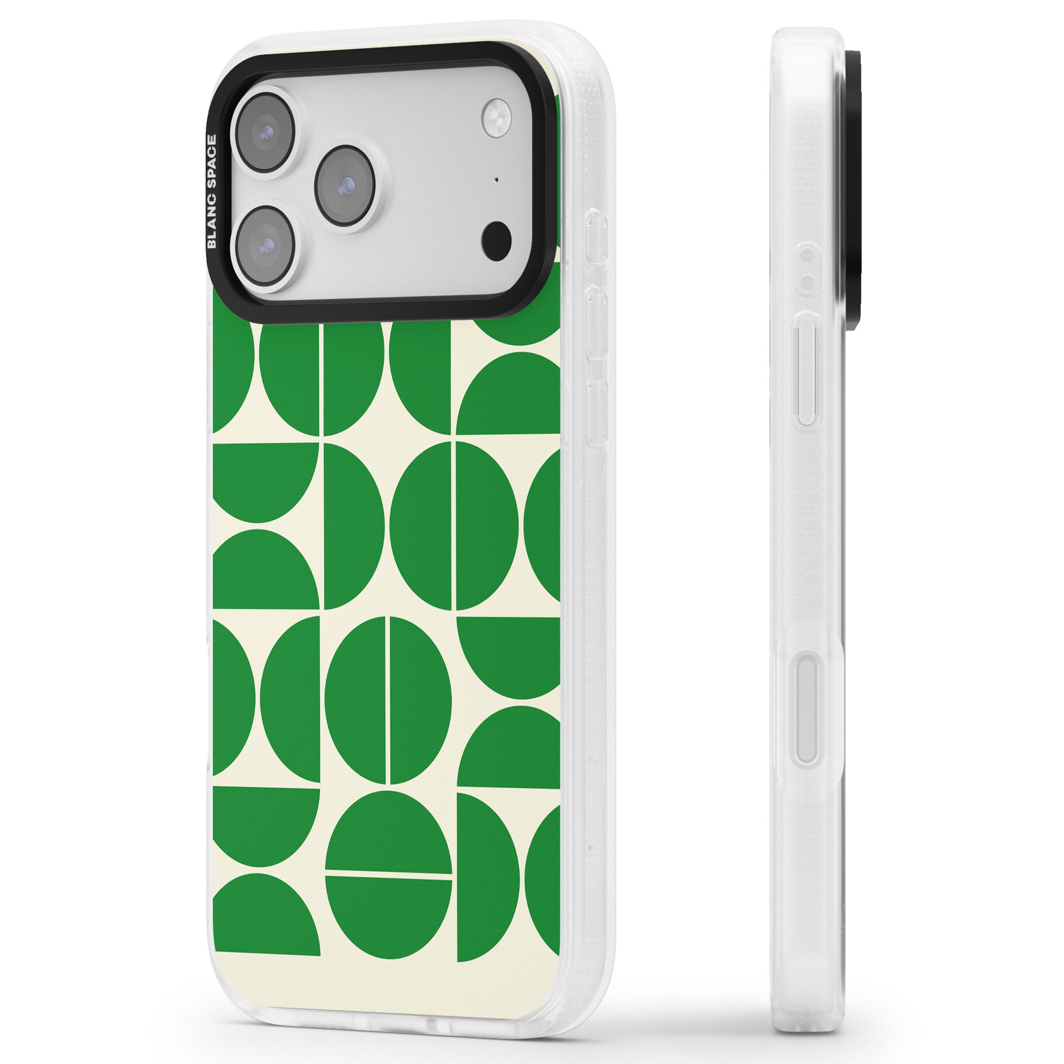 Retro Green Circles iPhone 17 Pro Max Impact Air Clear Phone Case Side Profile