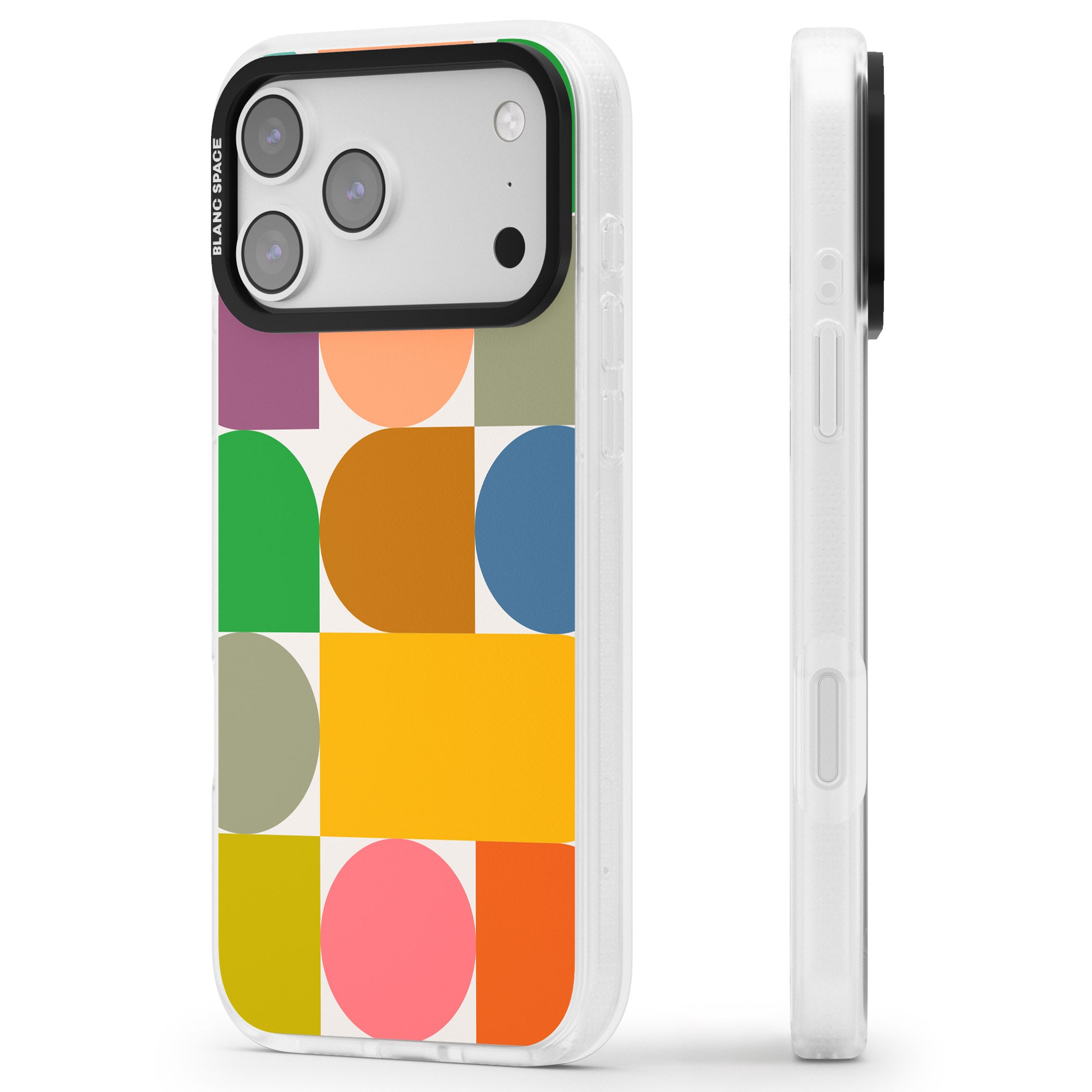 Retro Colorful Shapes iPhone 17 Pro Max Impact Air Clear Phone Case Side Profile
