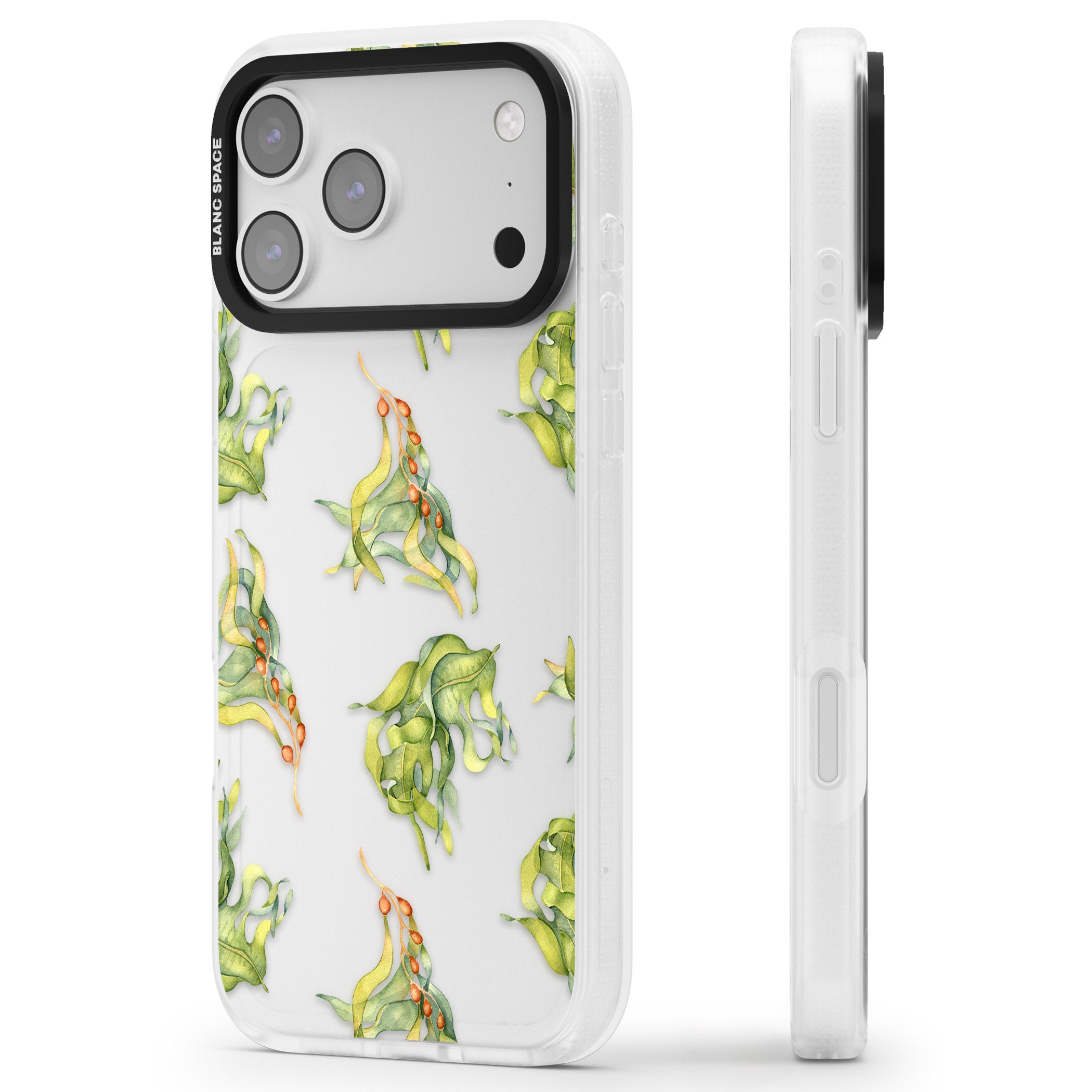 Flowing Seaweed Watercolor iPhone 17 Pro Max Impact Air Clear Phone Case Side Profile