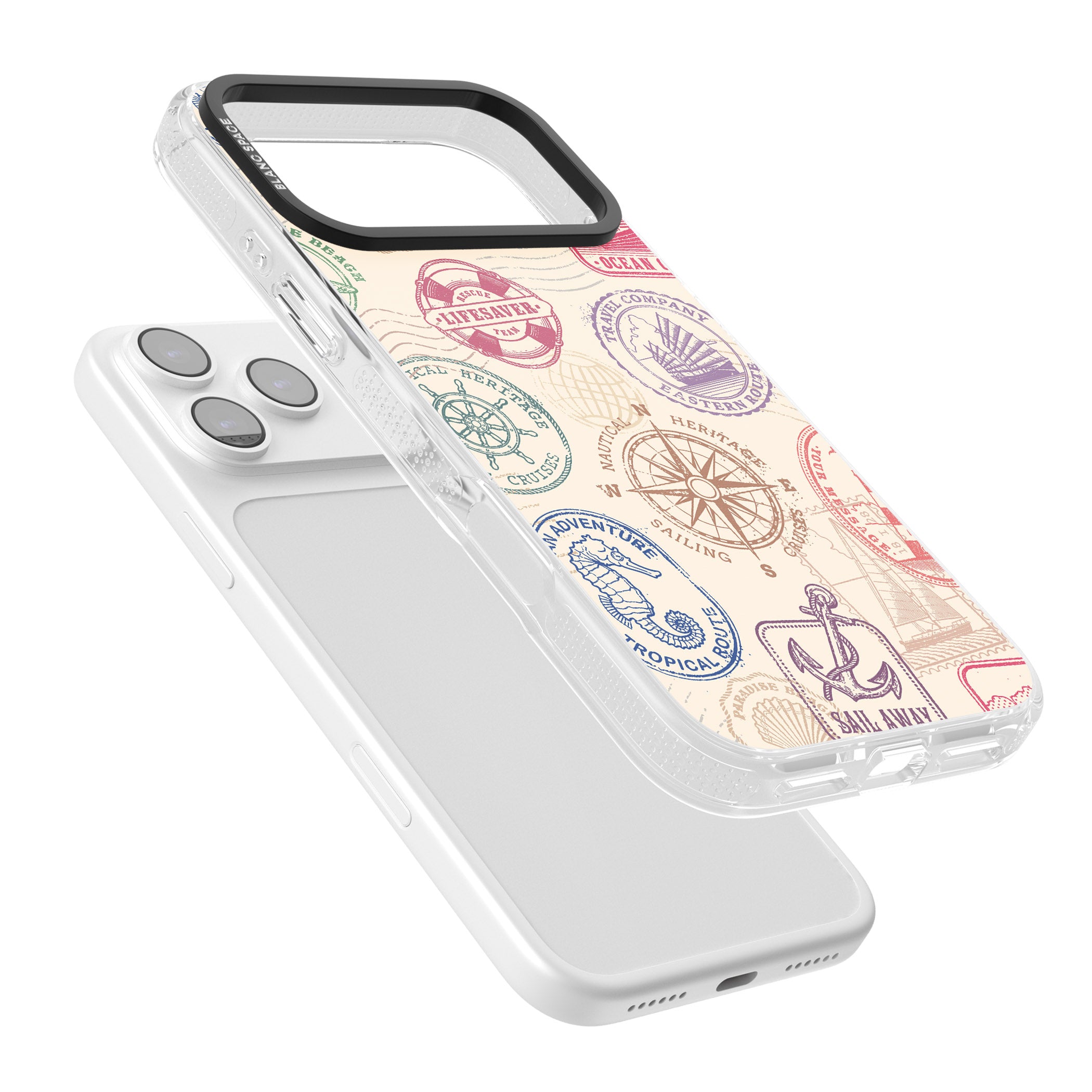 Nautical Stamps iPhone 17 Pro Max Impact Air Clear Phone Case Colours