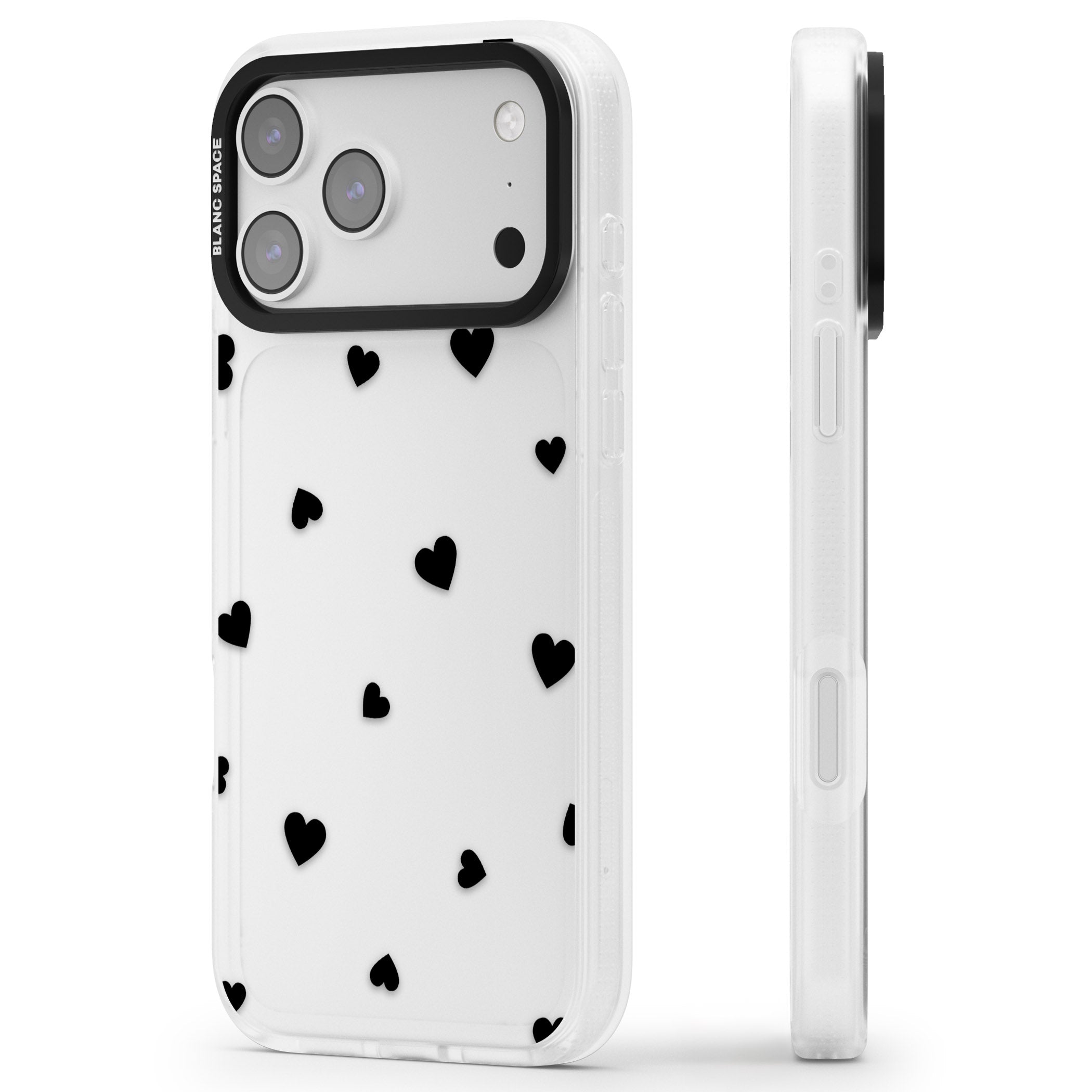Black Hearts iPhone 17 Pro Max Impact Air Clear Phone Case Side Profile