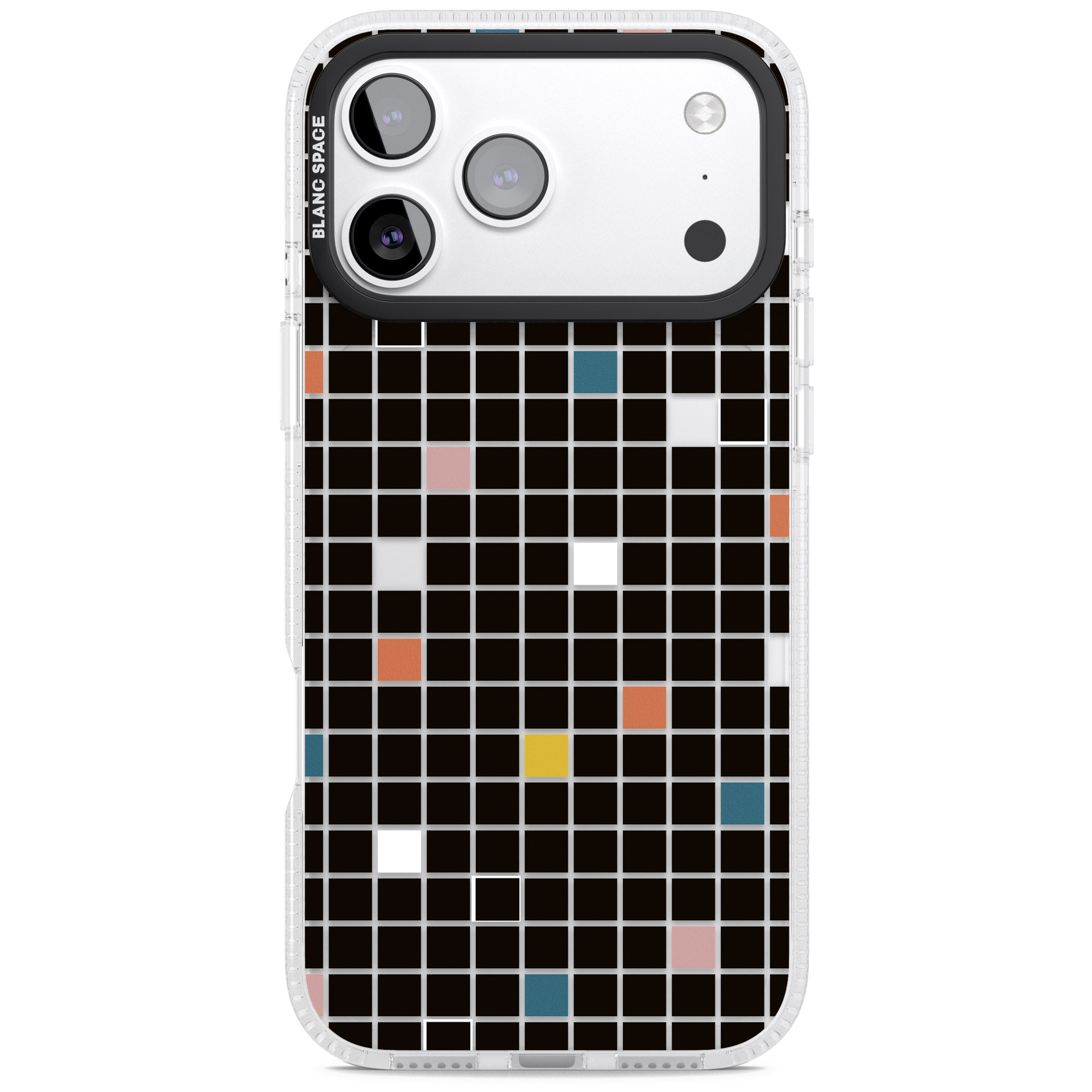 Earthtone Black Geometric Grid iPhone 17 Pro Max Impact Air Clear Phone Case