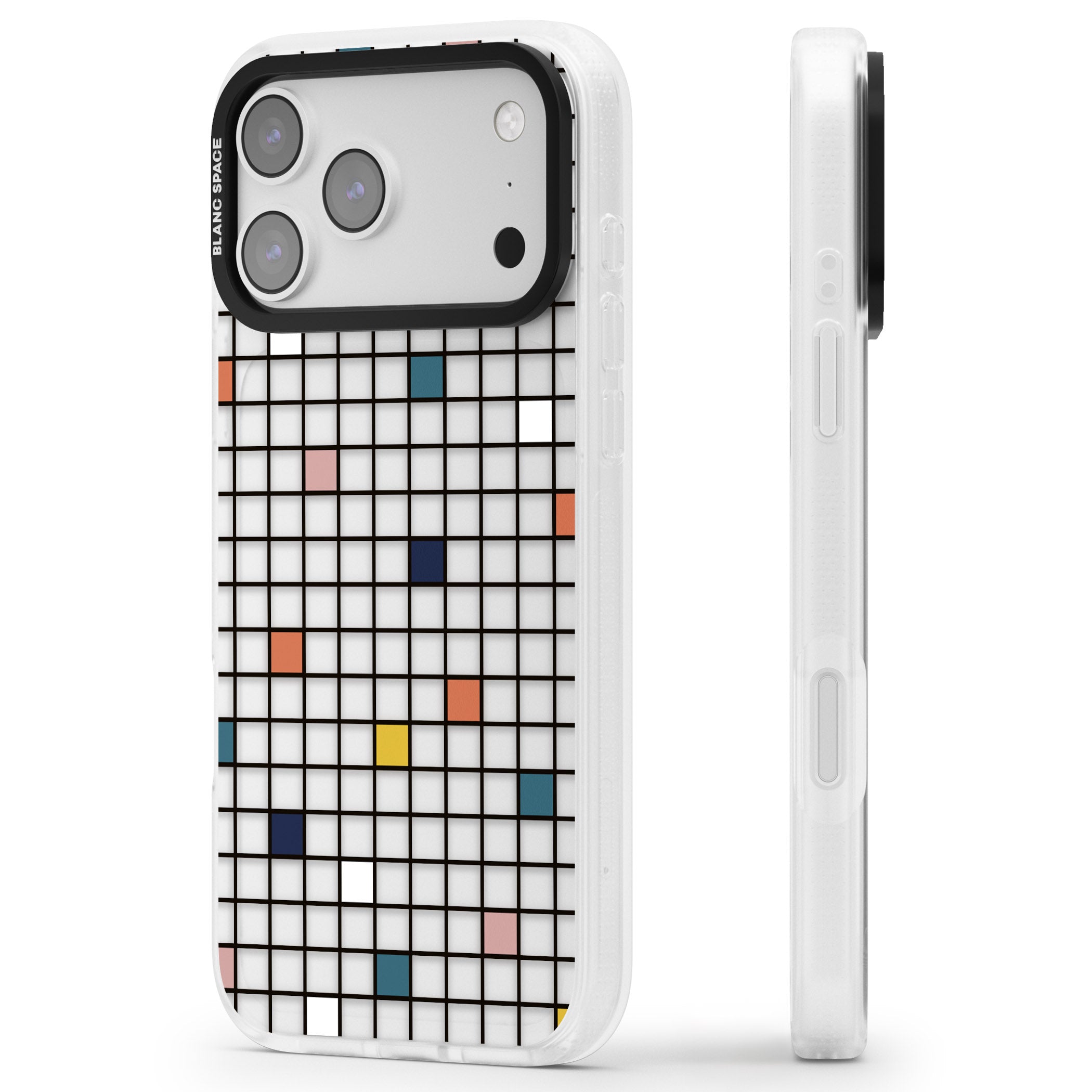 Earthtone Clear Geometric Grid iPhone 17 Pro Impact Air Clear Phone Case Side Profile