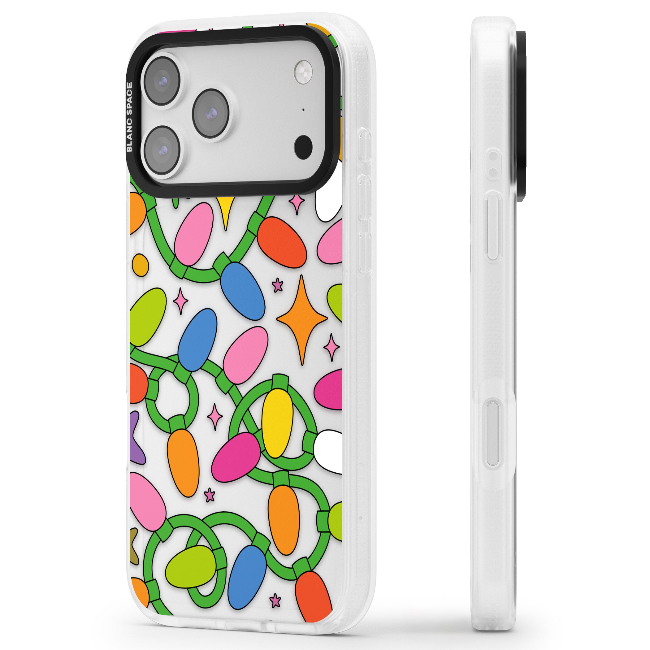 Festive Lights Pattern iPhone 17 Pro Max Impact Air Clear Phone Case Side Profile