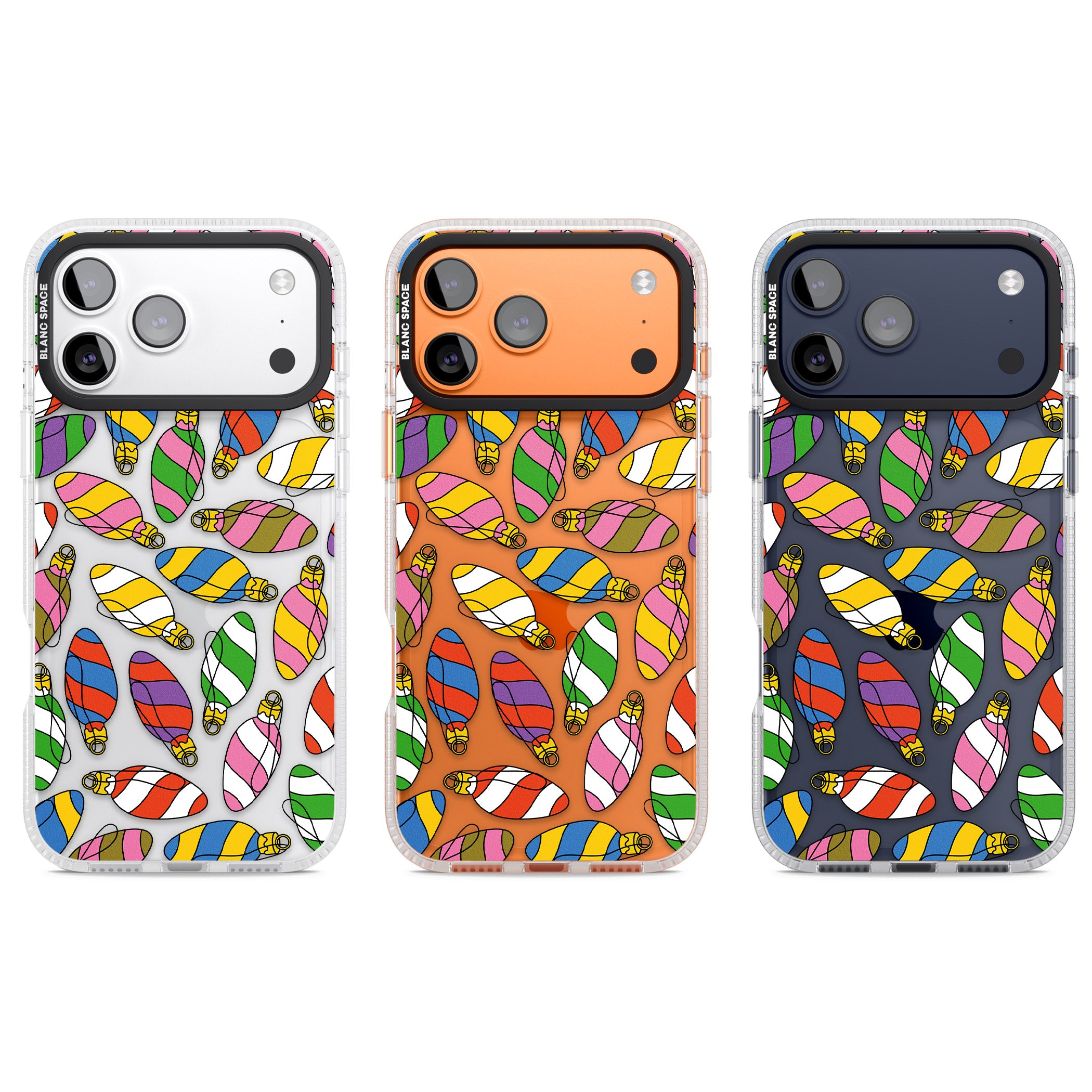 Colourful Holiday Ornaments iPhone 17 Pro Impact Air Clear Phone Case APT Impact Protection