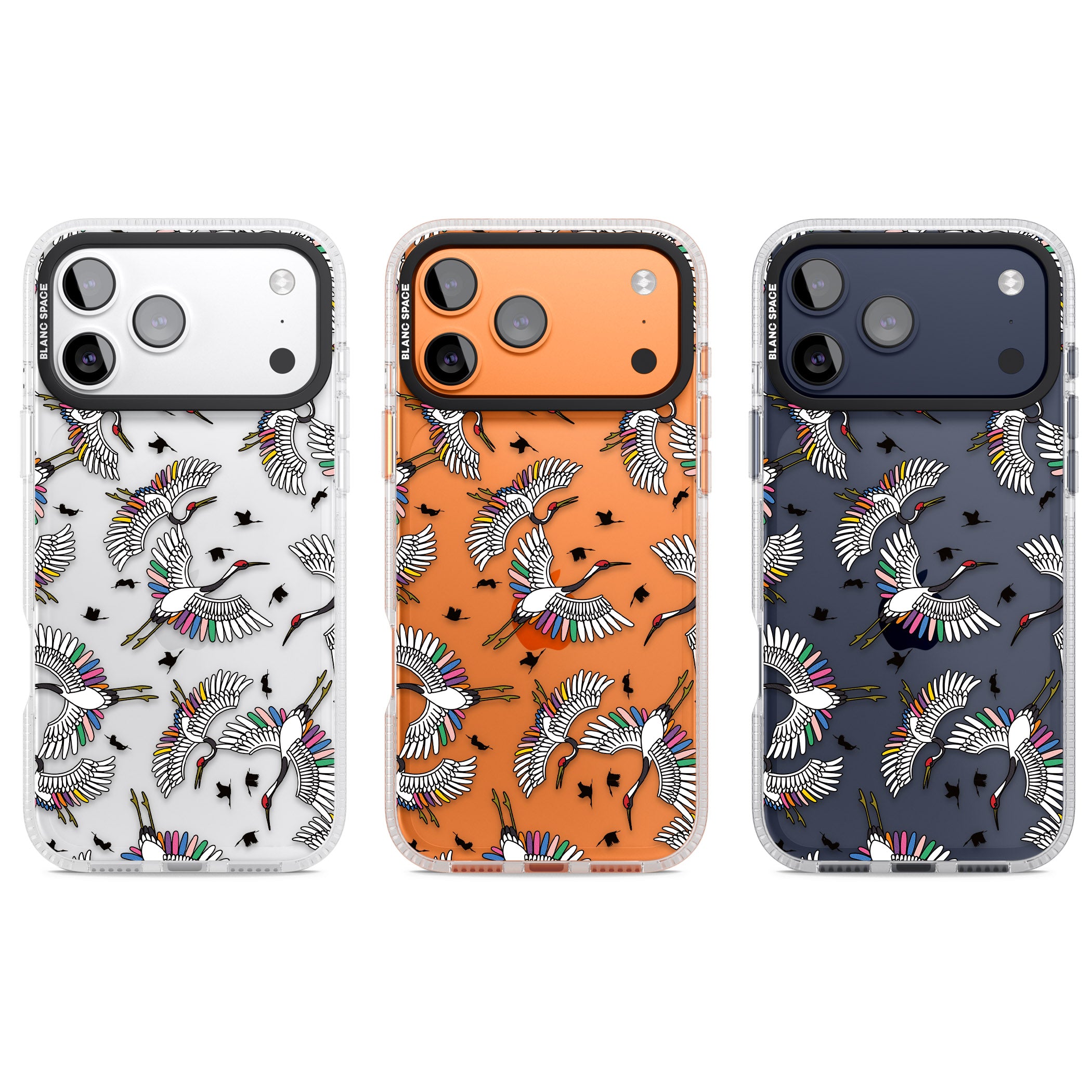 Colourful Crane Pattern iPhone 17 Pro Impact Air Clear Phone Case APT Impact Protection