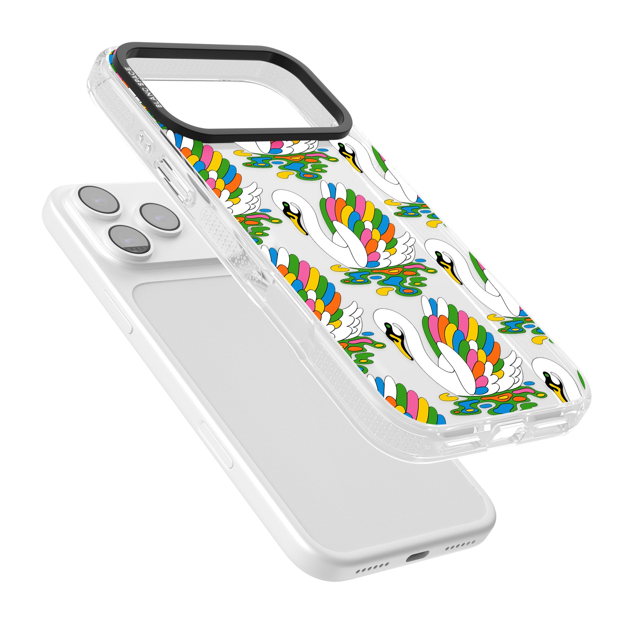 Colourful Swan Pattern iPhone 17 Pro Max Impact Air Clear Phone Case Colours