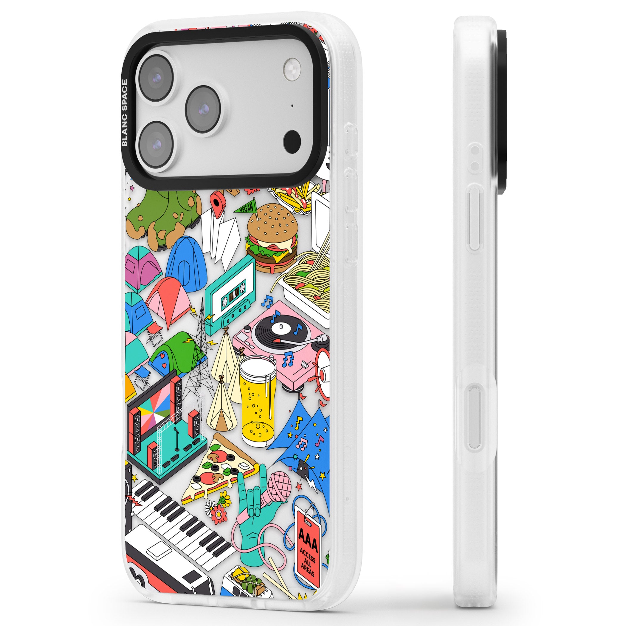 Festival Frenzy iPhone 17 Pro Impact Air Clear Phone Case Side Profile