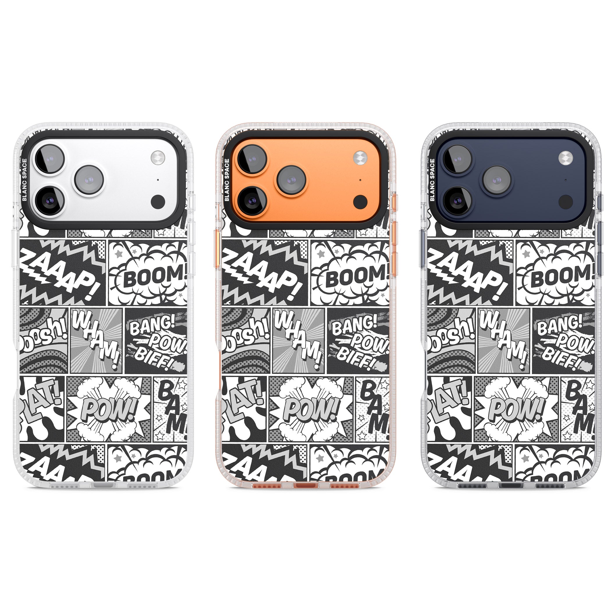 Onomatopoeia (Black & White) iPhone 17 Pro Impact Air Clear Phone Case APT Impact Protection