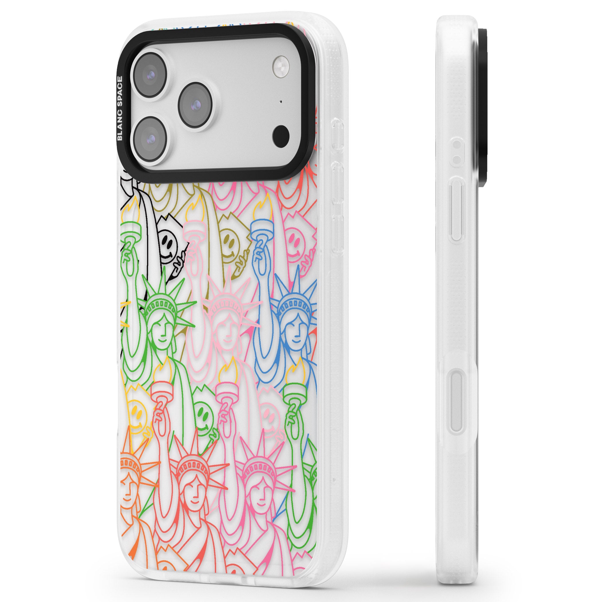 Multicolour Liberty Line Pattern iPhone 17 Pro Impact Air Clear Phone Case Side Profile