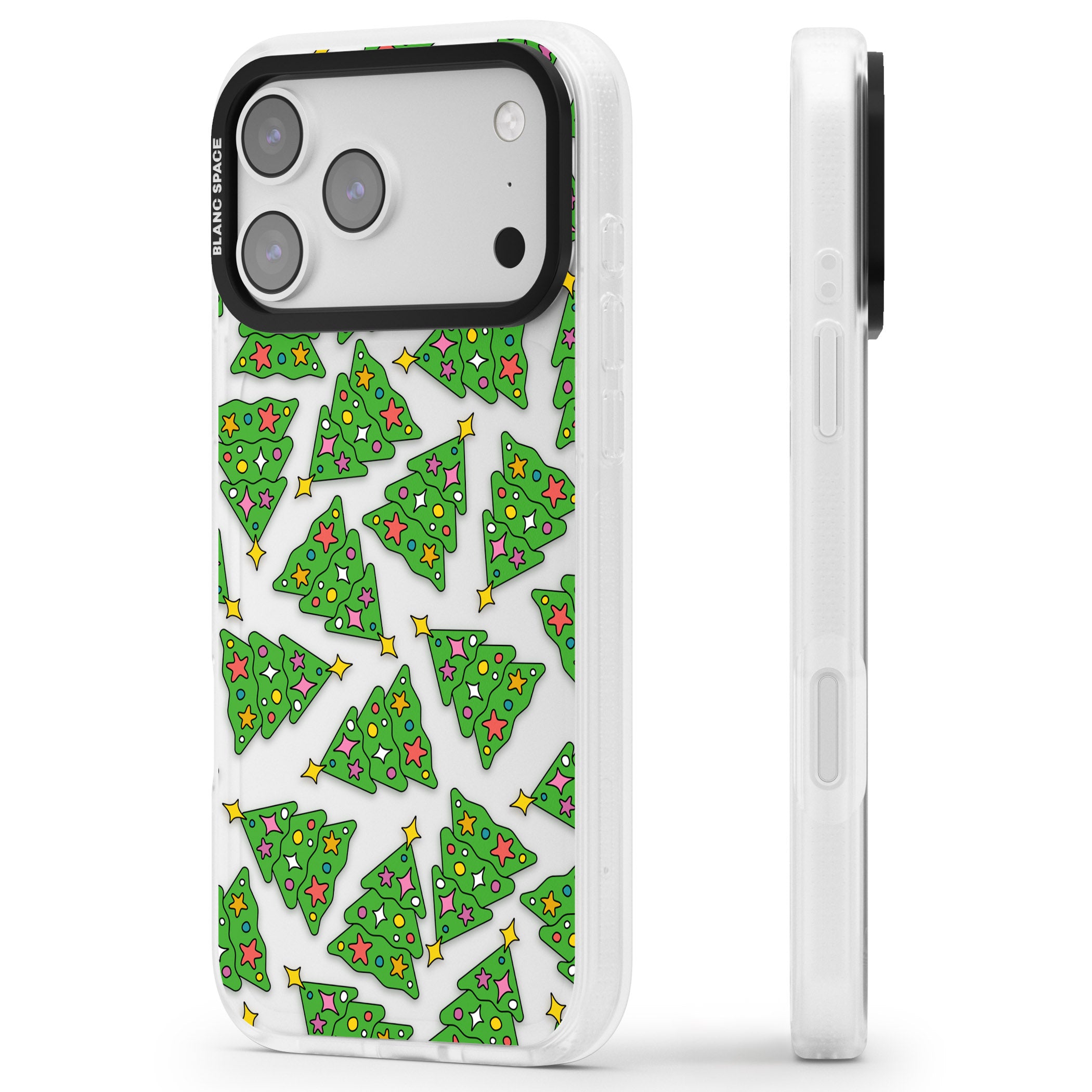 Christmas Tree Pattern iPhone 17 Pro Impact Air Clear Phone Case Side Profile
