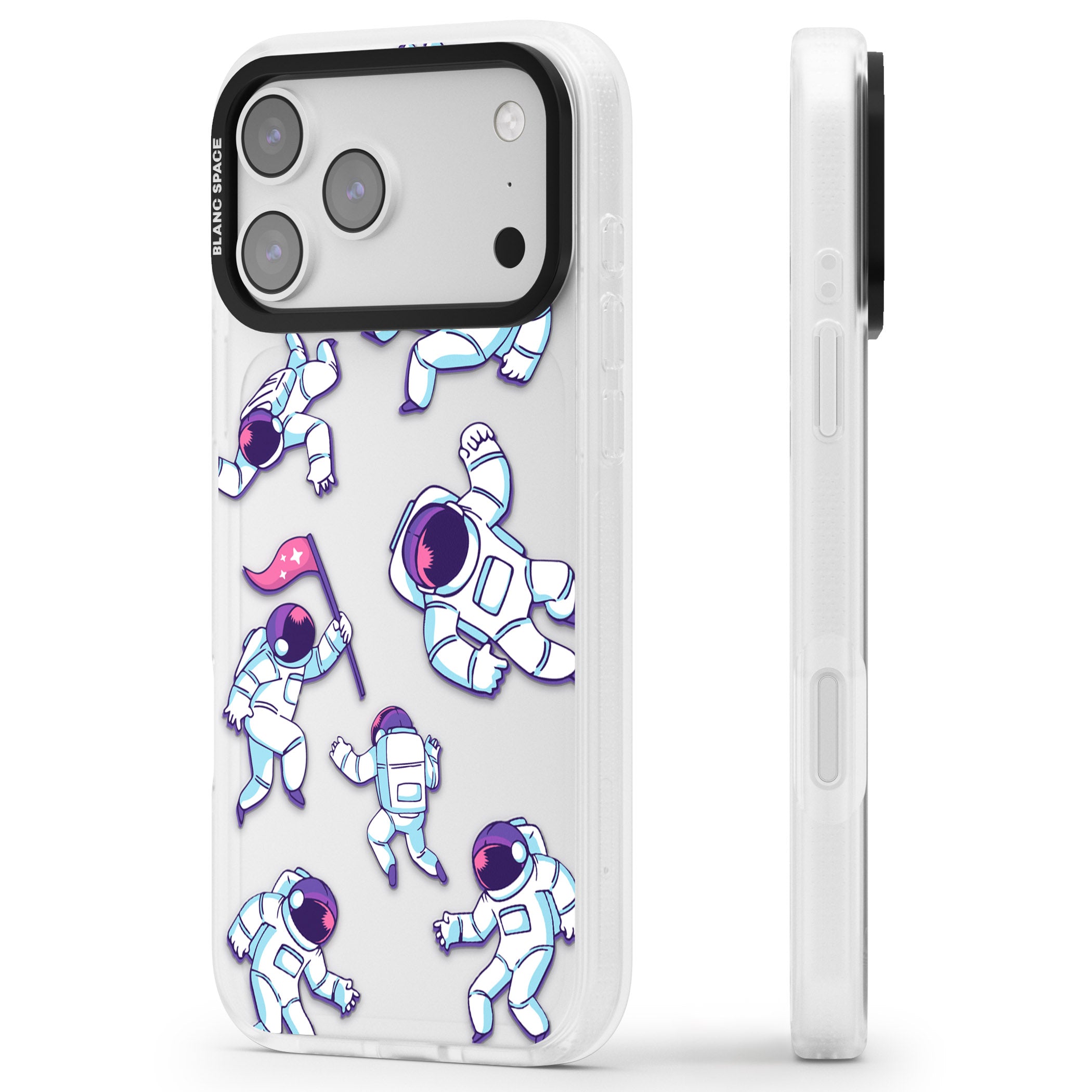 Astronaut Pattern iPhone 17 Pro Max Impact Air Clear Phone Case Side Profile