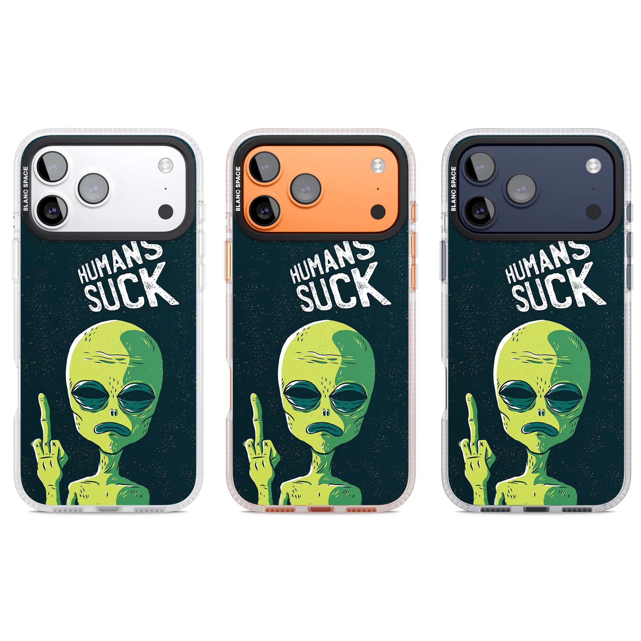 Humans Suck Alien iPhone 17 Pro Impact Air Clear Phone Case APT Impact Protection