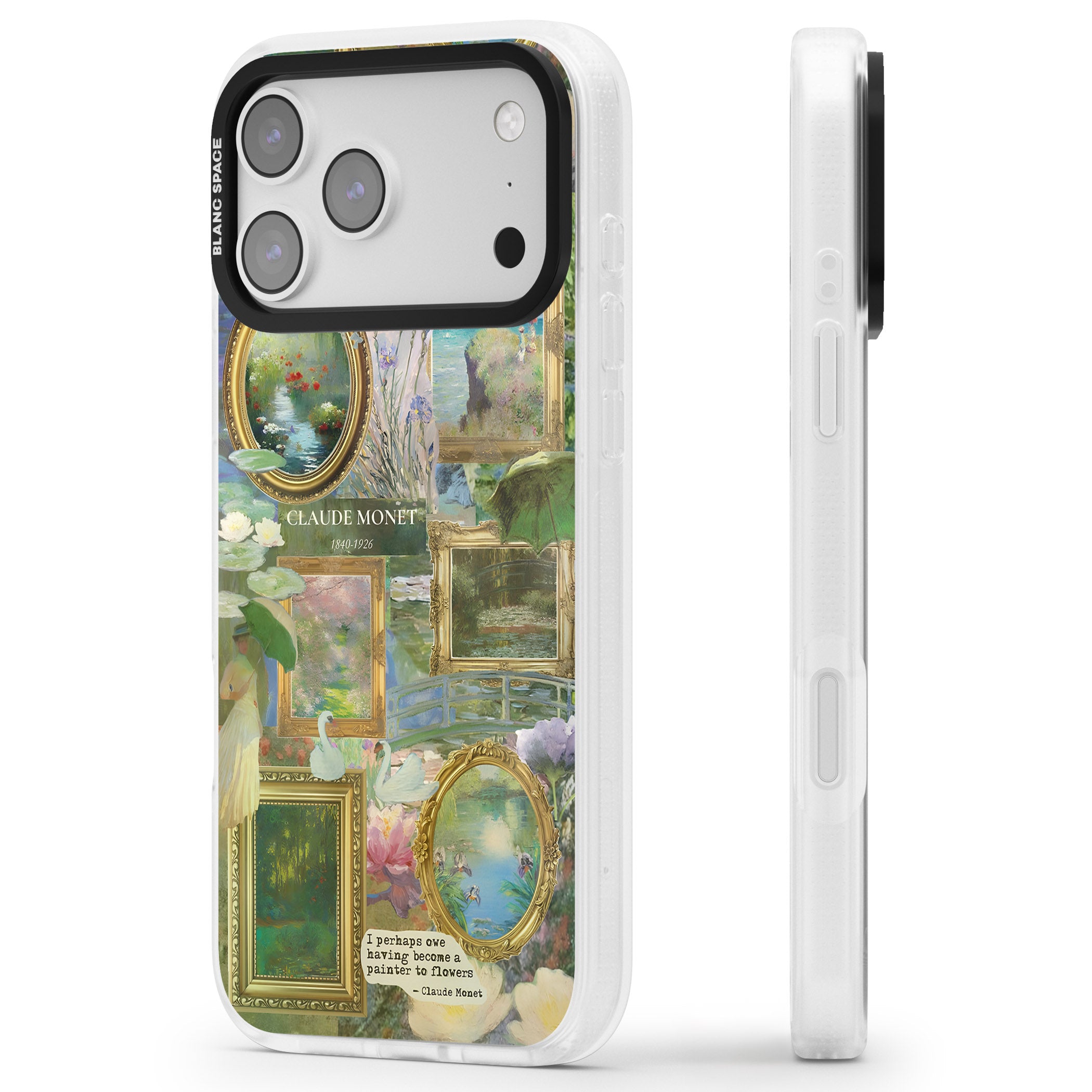 Vintage Floral Frames iPhone 17 Pro Impact Air Clear Phone Case Side Profile