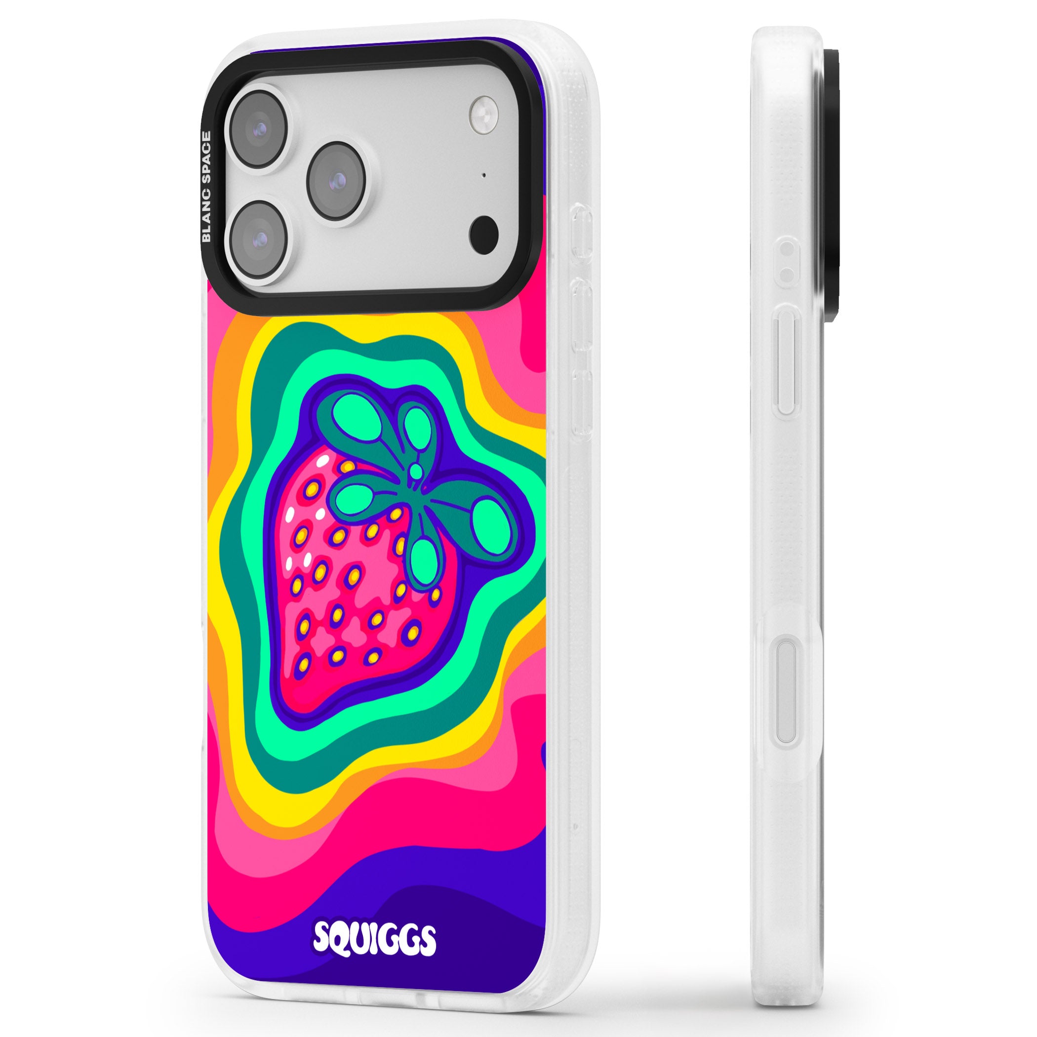Strawberry Rainbow iPhone 17 Pro Max Impact Air Clear Phone Case Side Profile