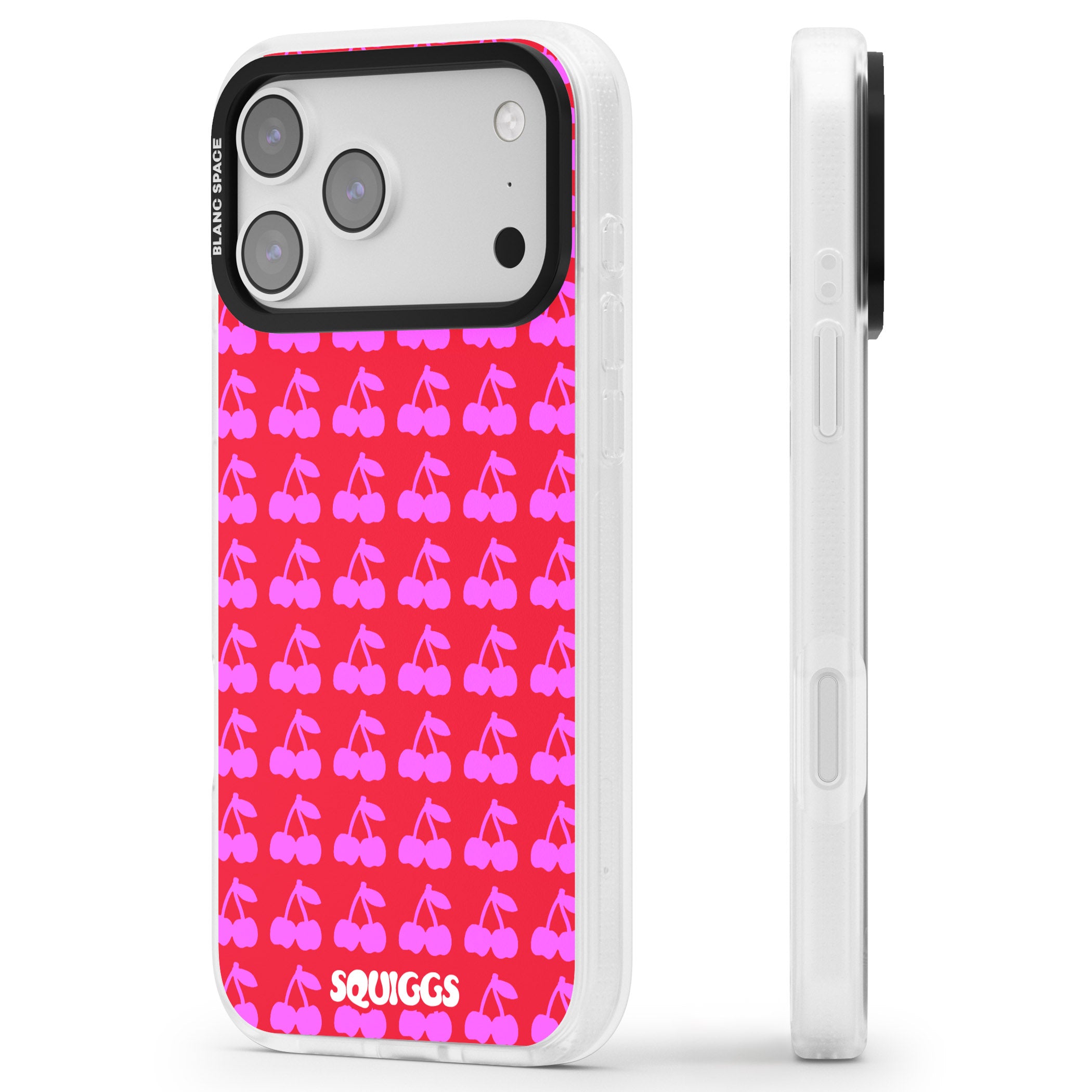 Red Cherries iPhone 17 Pro Impact Air Clear Phone Case Side Profile