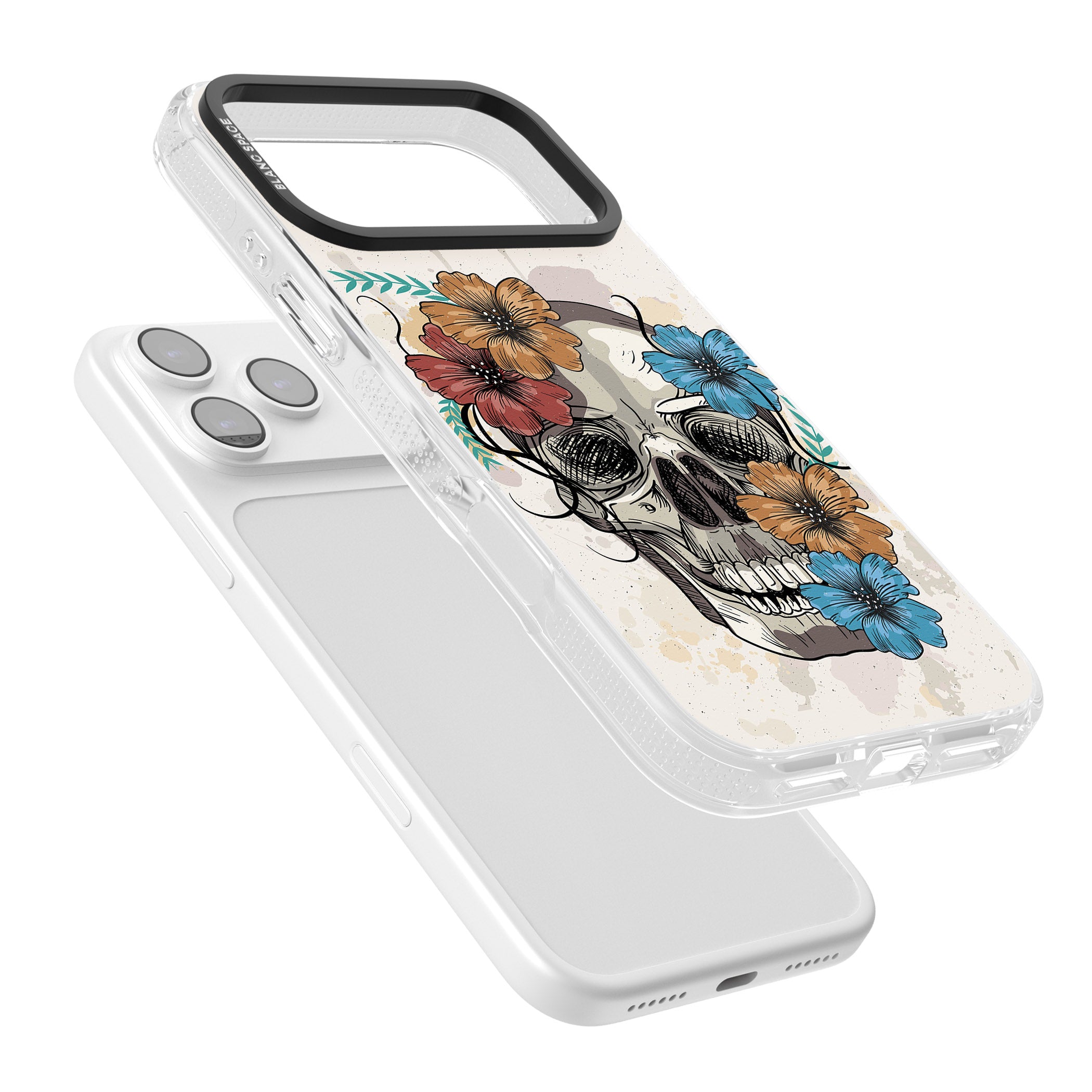 Sugar Skull Floral iPhone 17 Pro Max Impact Air Clear Phone Case Colours