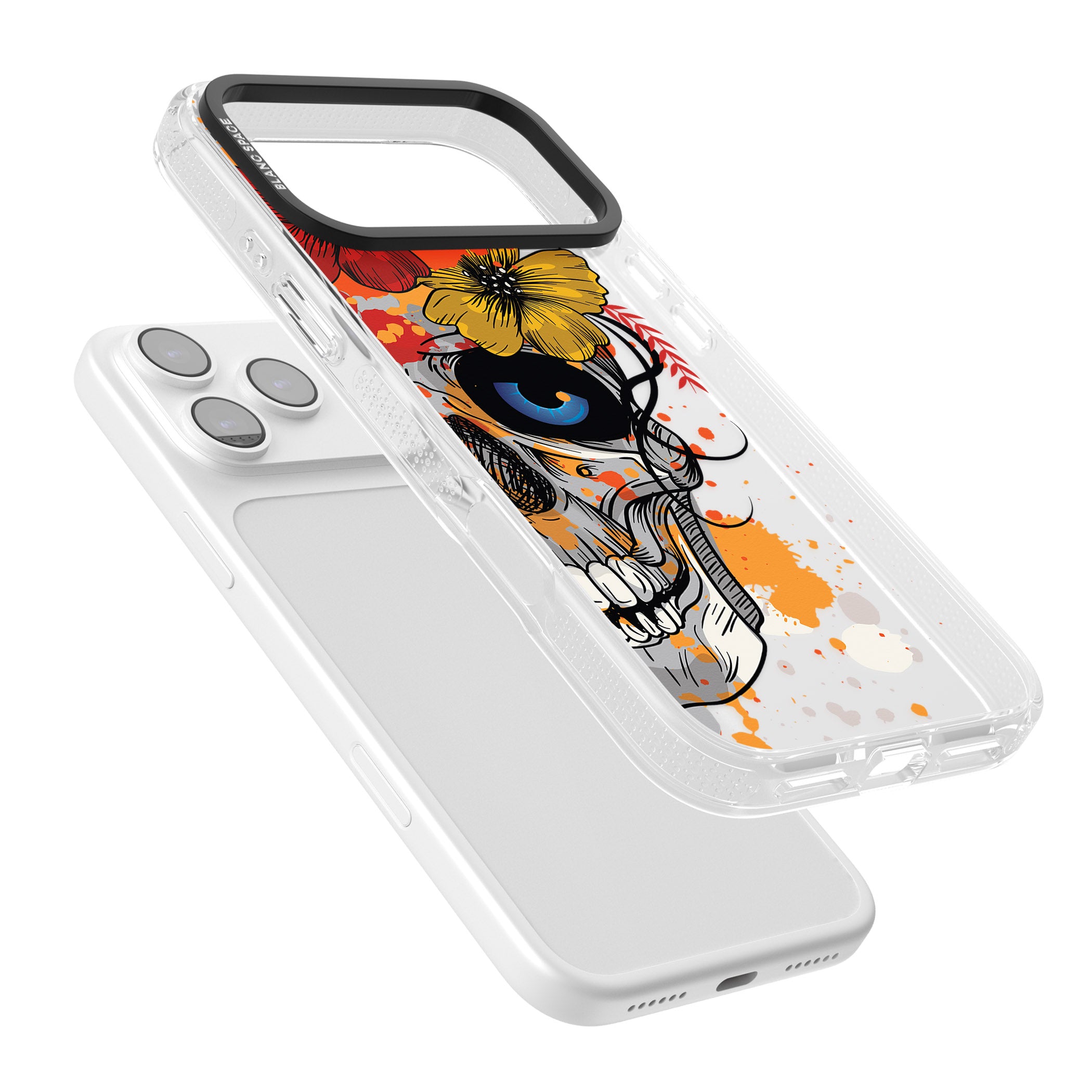 Sugar Skull Flowers iPhone 17 Pro Impact Air Clear Phone Case Colours
