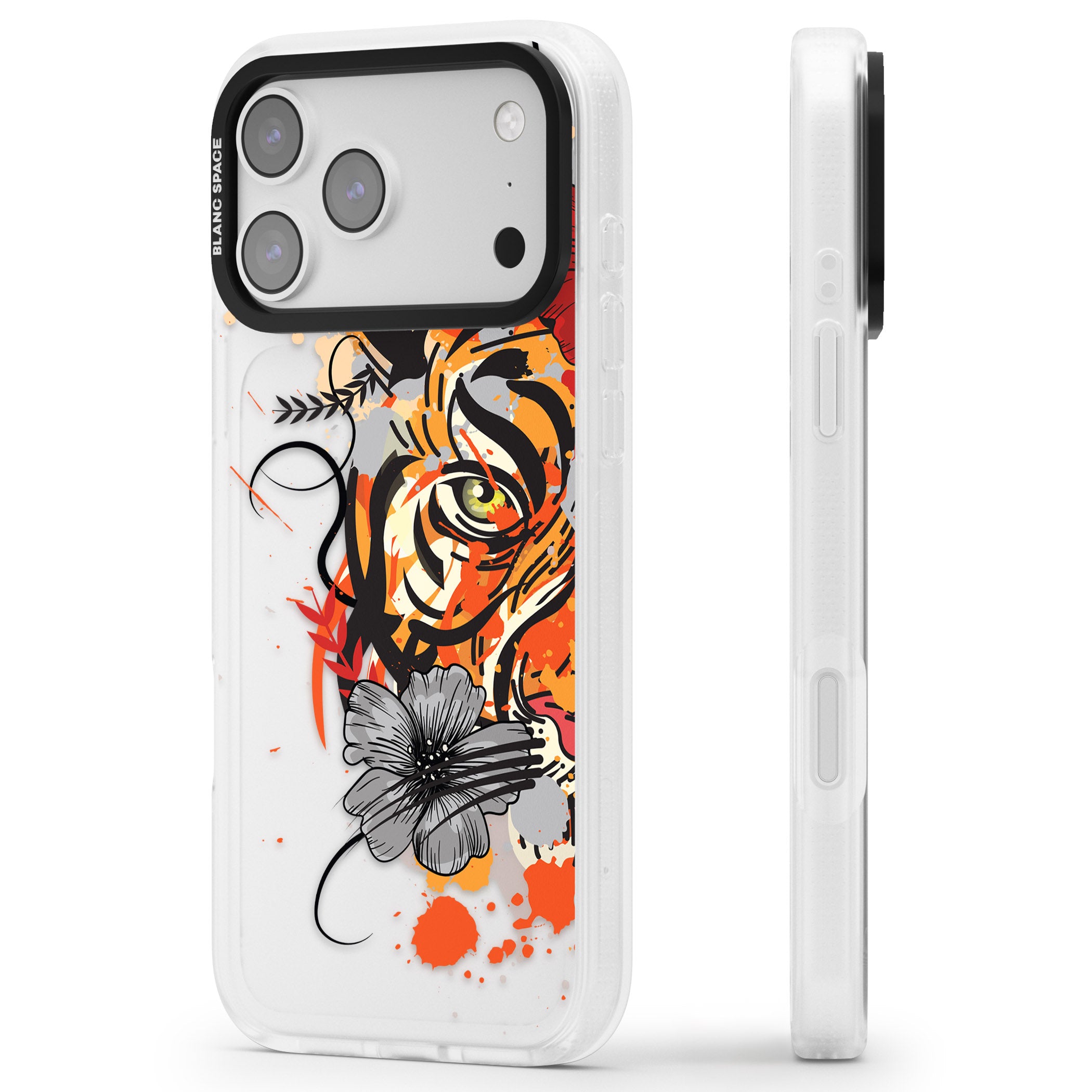 Sugar Skull Tiger iPhone 17 Pro Max Impact Air Clear Phone Case Side Profile