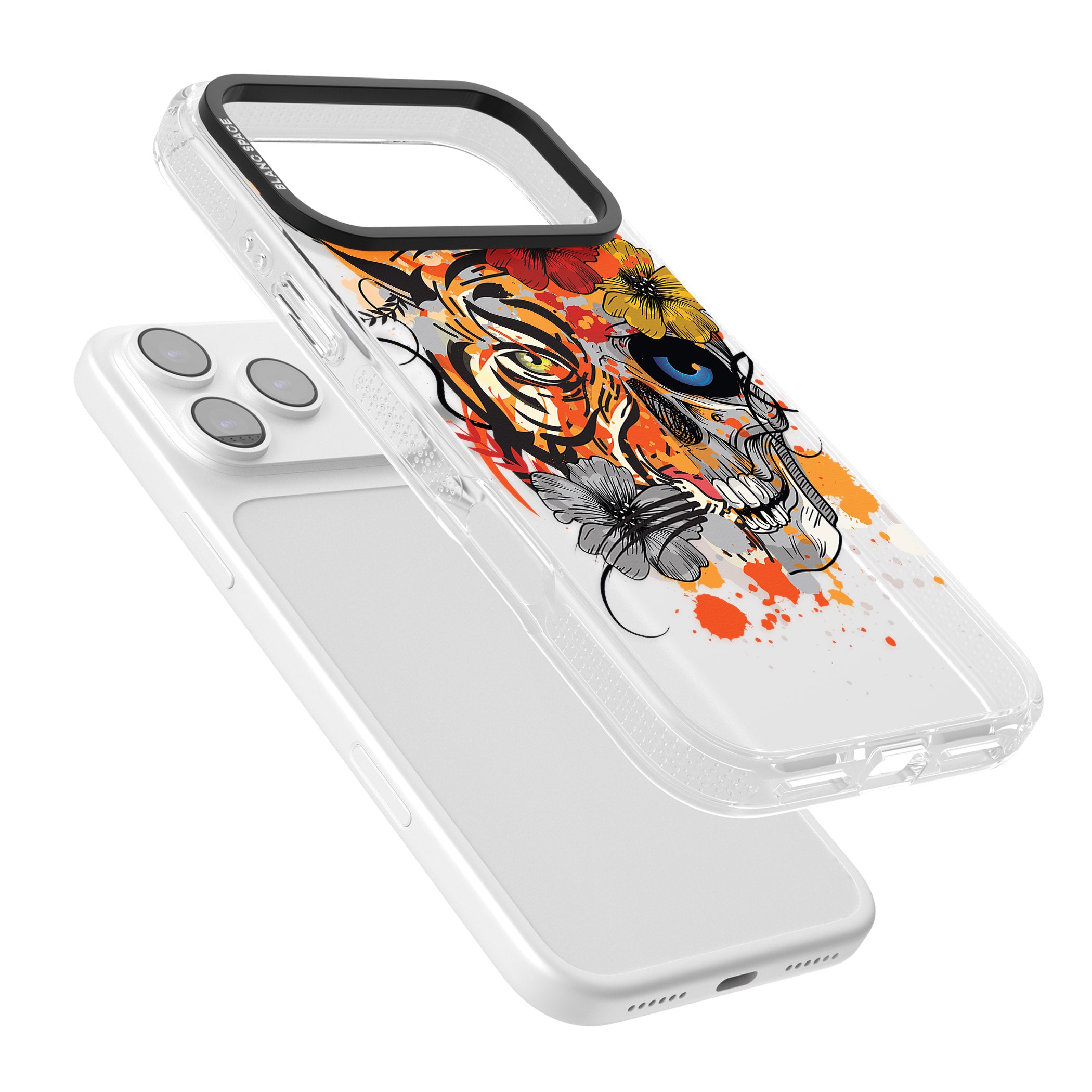 Sugar Skull Tiger Floral iPhone 17 Pro Impact Air Clear Phone Case Colours