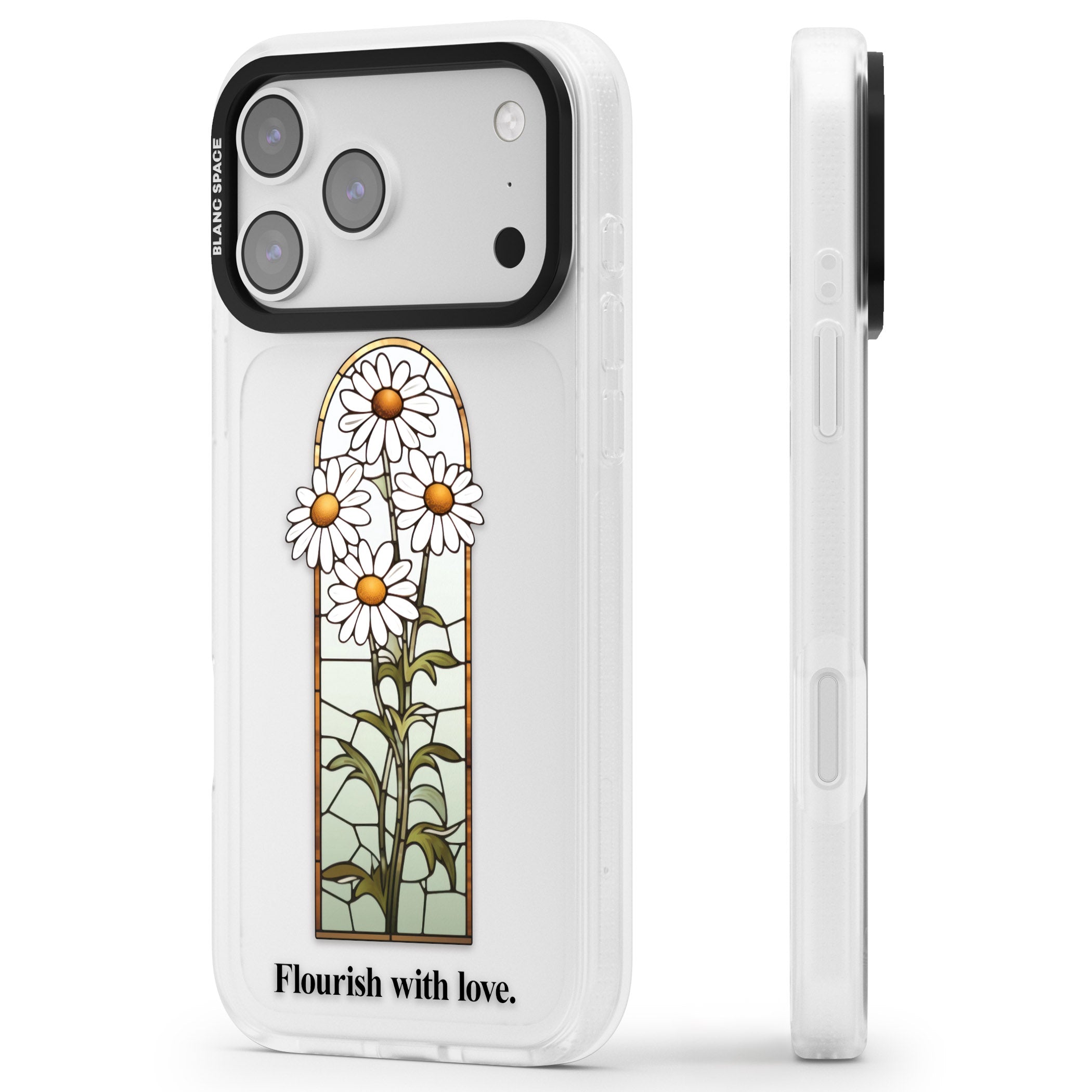 Flourish With Love iPhone 17 Pro Impact Air Clear Phone Case Side Profile