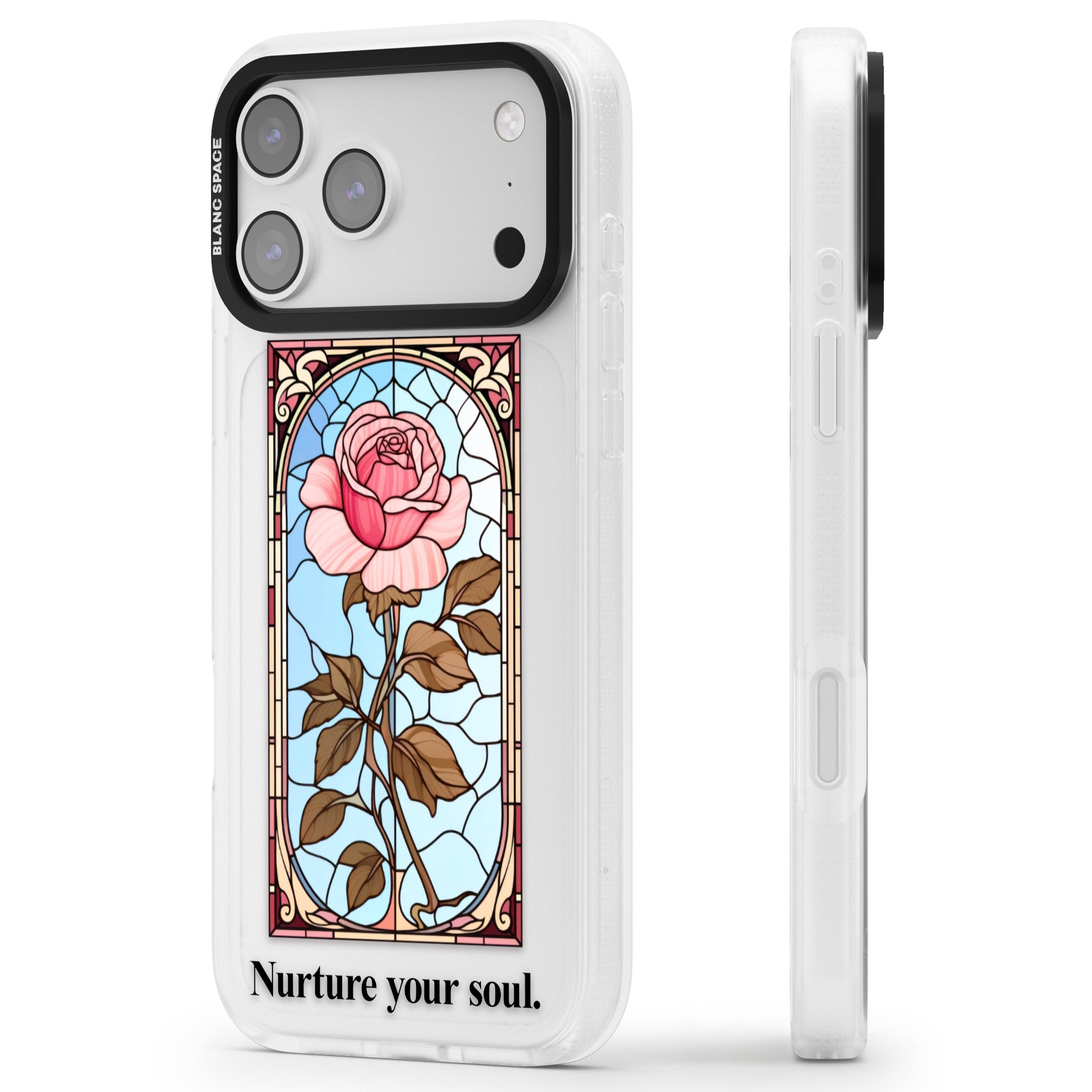 Nurture Your Soul iPhone 17 Pro Max Impact Air Clear Phone Case Side Profile