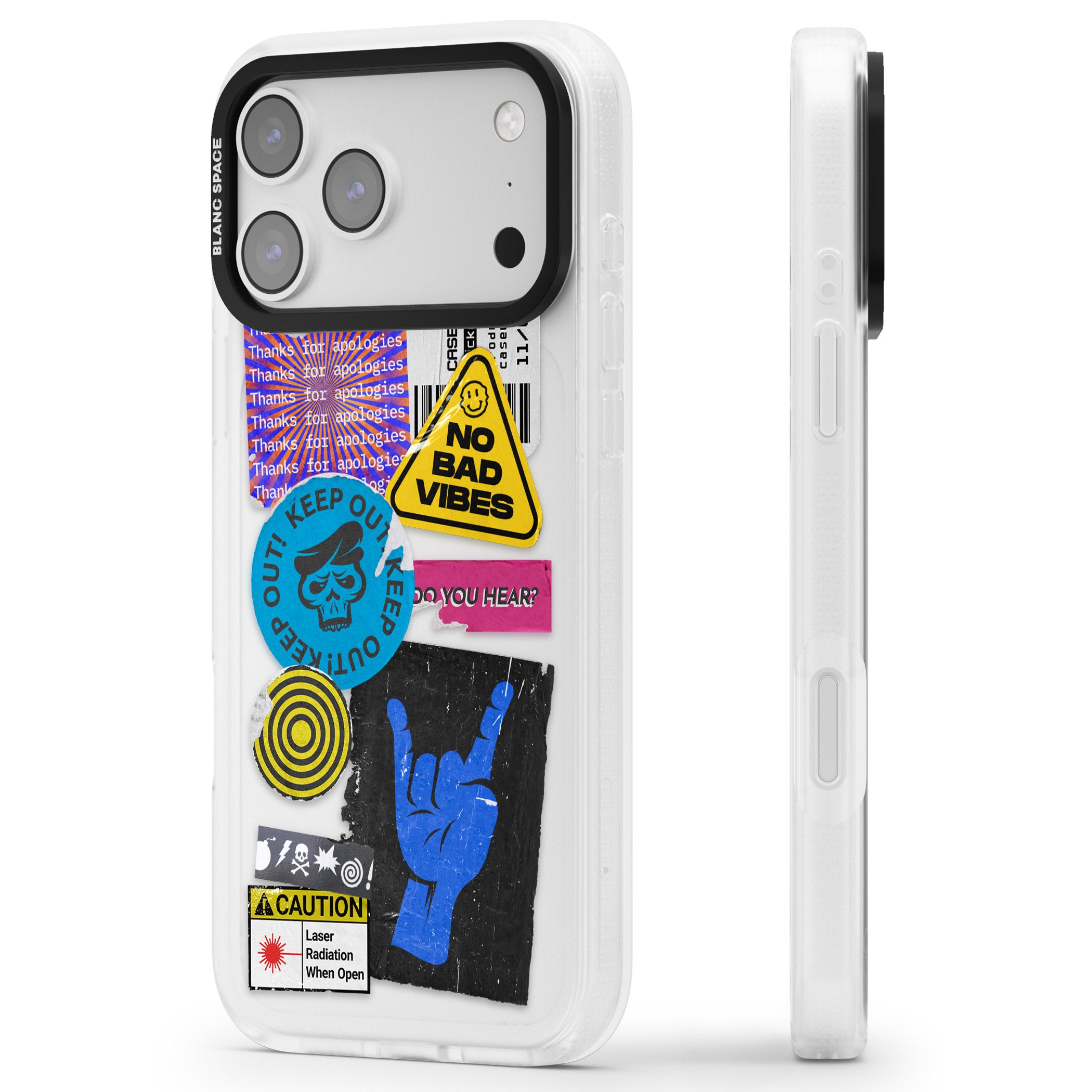 No Bad Vibes Sticker Mix iPhone 17 Pro Impact Air Clear Phone Case Side Profile