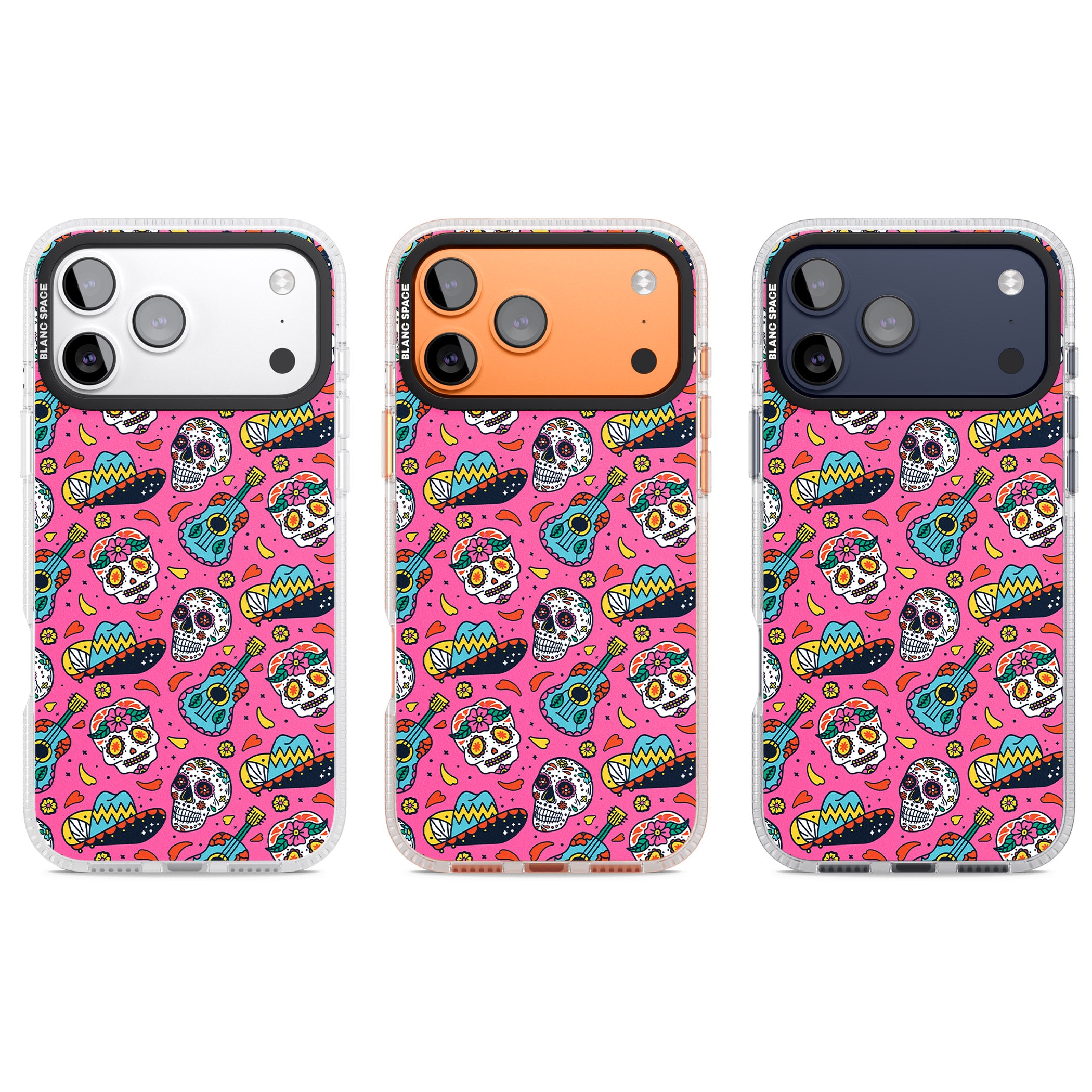 Pink Day Of The Dead Pattern iPhone 17 Pro Impact Air Clear Phone Case APT Impact Protection