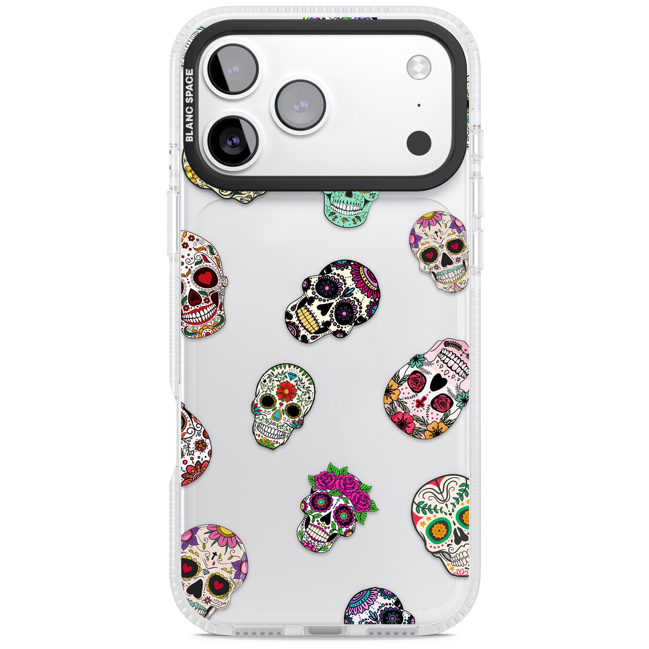 Mixed Sugar Skull Pattern iPhone 17 Pro Max Impact Air Clear Phone Case